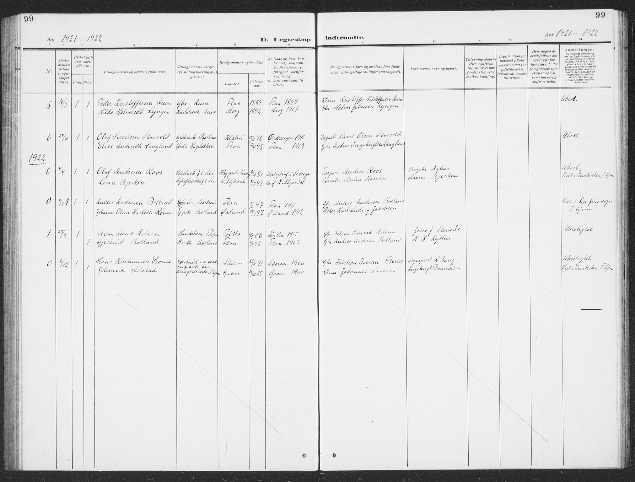 Ministerialprotokoller, klokkerbøker og fødselsregistre - Sør-Trøndelag, AV/SAT-A-1456/693/L1124: Klokkerbok nr. 693C05, 1911-1941, s. 99