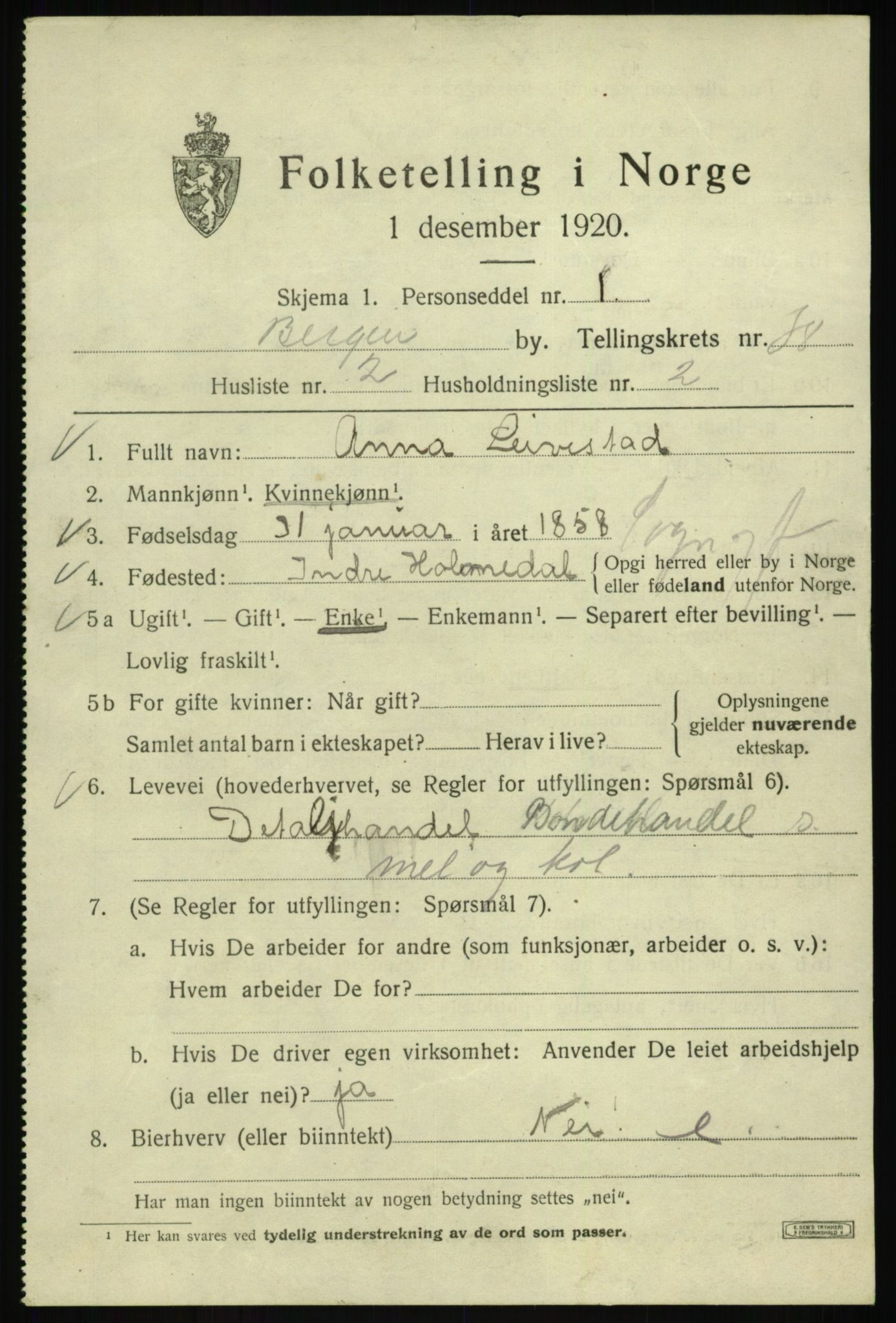 SAB, Folketelling 1920 for 1301 Bergen kjøpstad, 1920, s. 105386