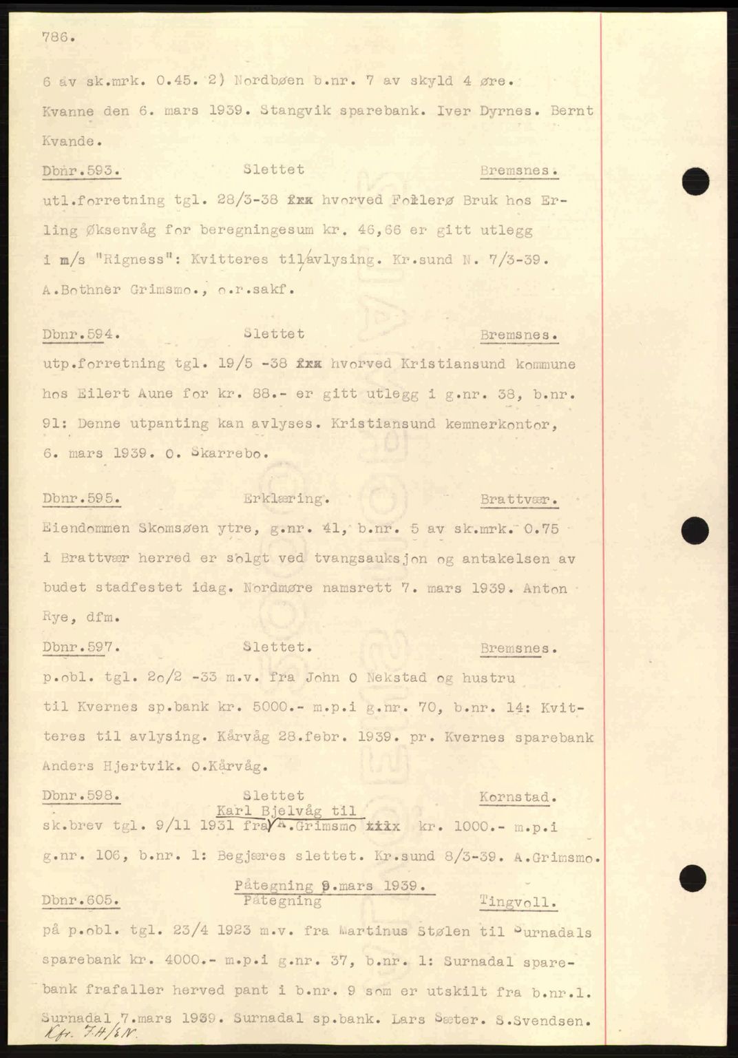 Nordmøre sorenskriveri, SAT/A-4132/1/2/2Ca: Pantebok nr. C80, 1936-1939, Dagboknr: 593/1939