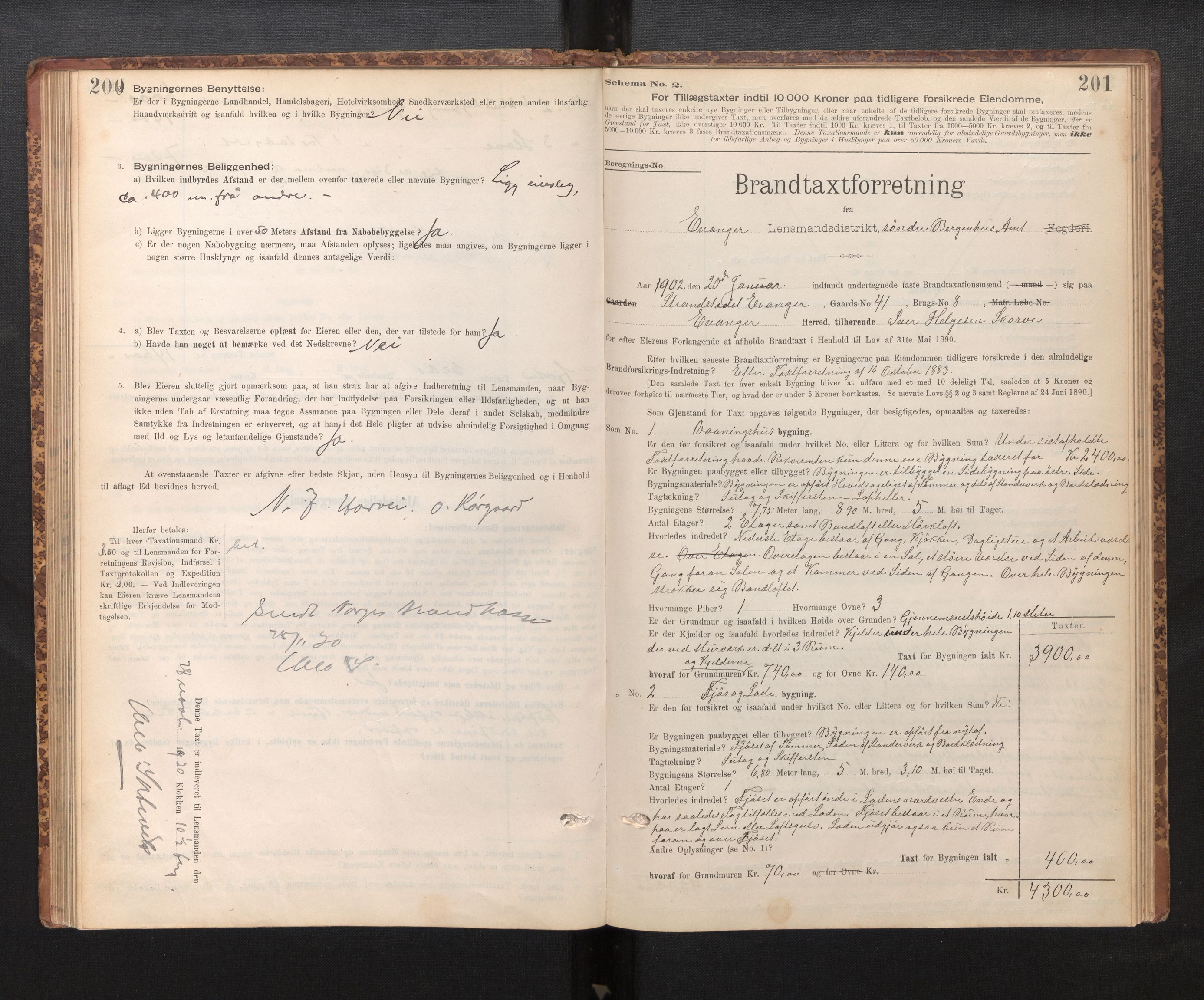 Lensmannen i Evanger, SAB/A-31701/0012/L0005: Branntakstprotokoll, skjematakst, 1895-1935, s. 200-201