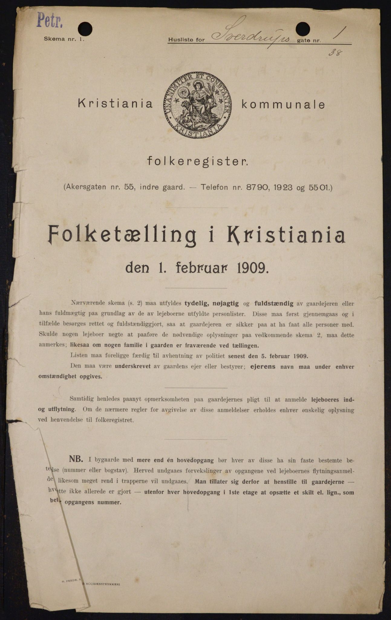 OBA, Kommunal folketelling 1.2.1909 for Kristiania kjøpstad, 1909, s. 94850