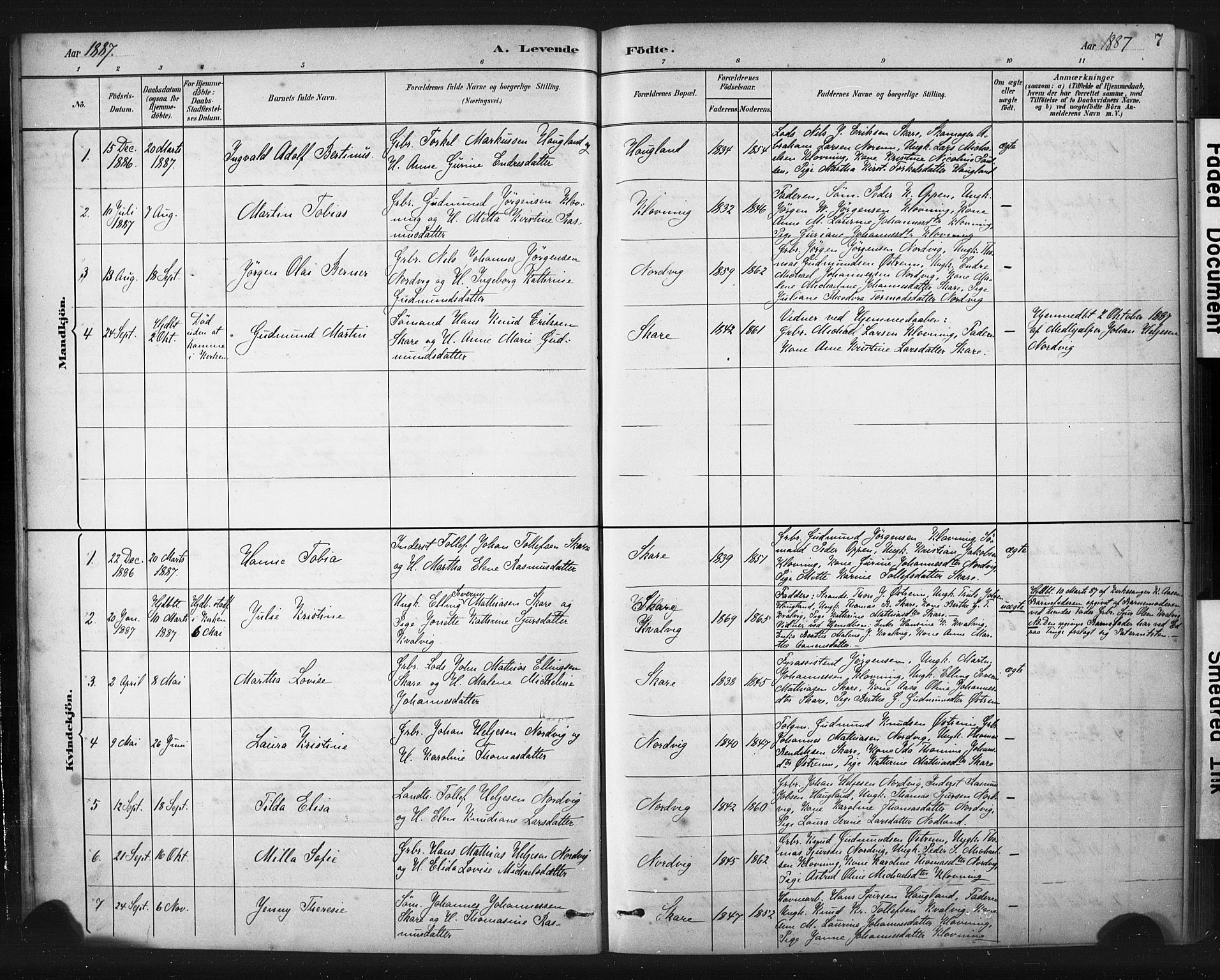 Torvastad sokneprestkontor, SAST/A -101857/H/Ha/Haa/L0016: Ministerialbok nr. A 15, 1883-1903, s. 7