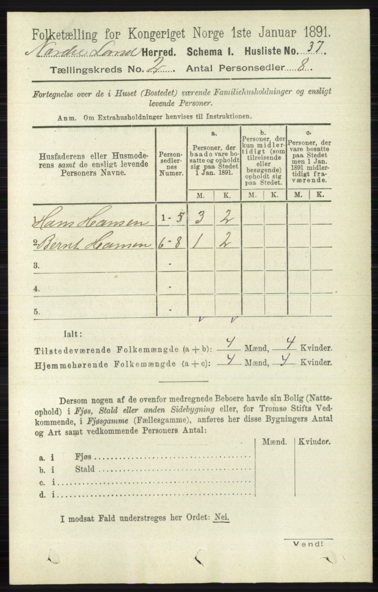 RA, Folketelling 1891 for 0538 Nordre Land herred, 1891, s. 567