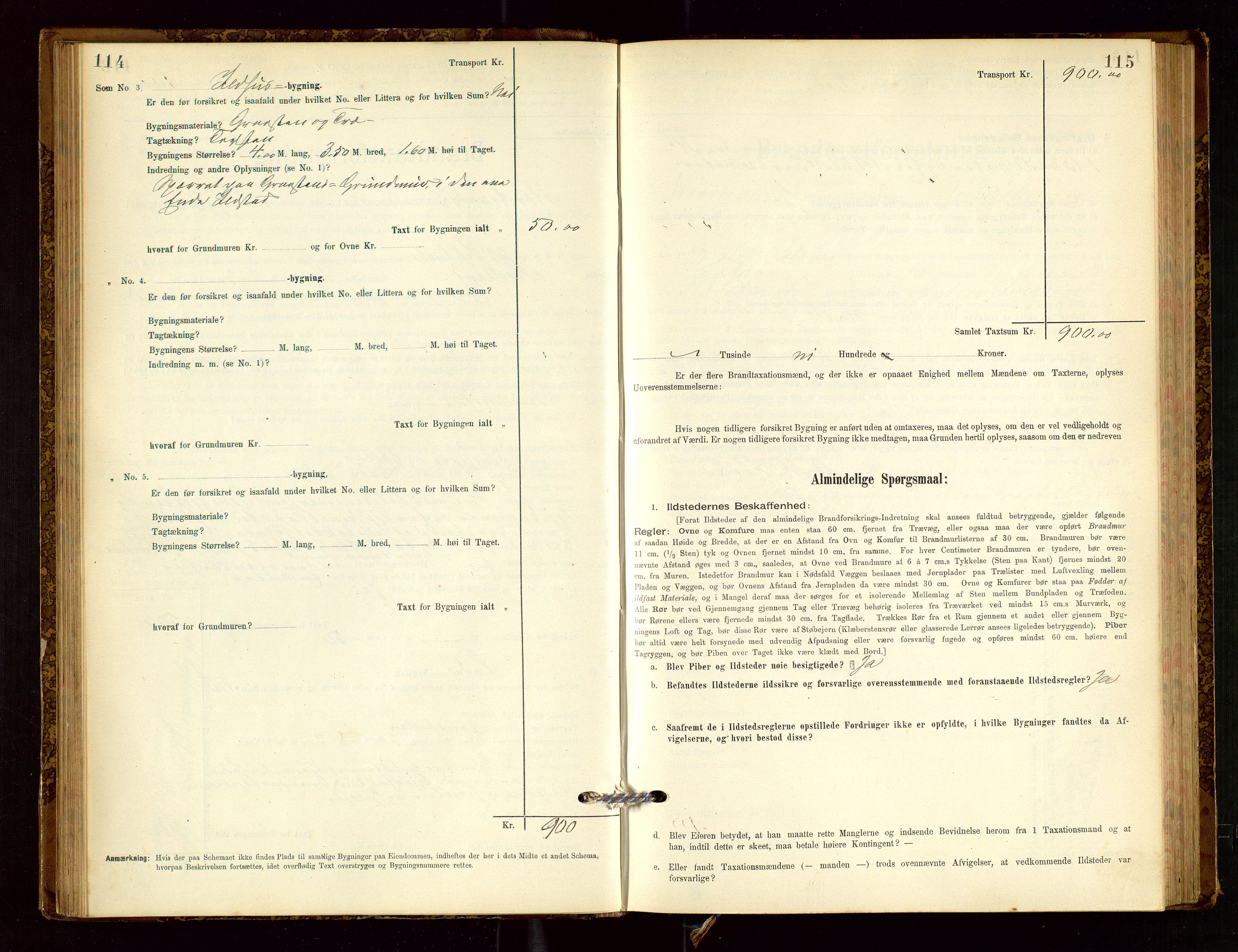 Nedstrand lensmannskontor, AV/SAST-A-100236/Gob/L0001: "Brandtaxationsprotokol for Nerstrand Lensmandsdistrikt Ryfylke fogderi", 1895-1915, s. 114-115