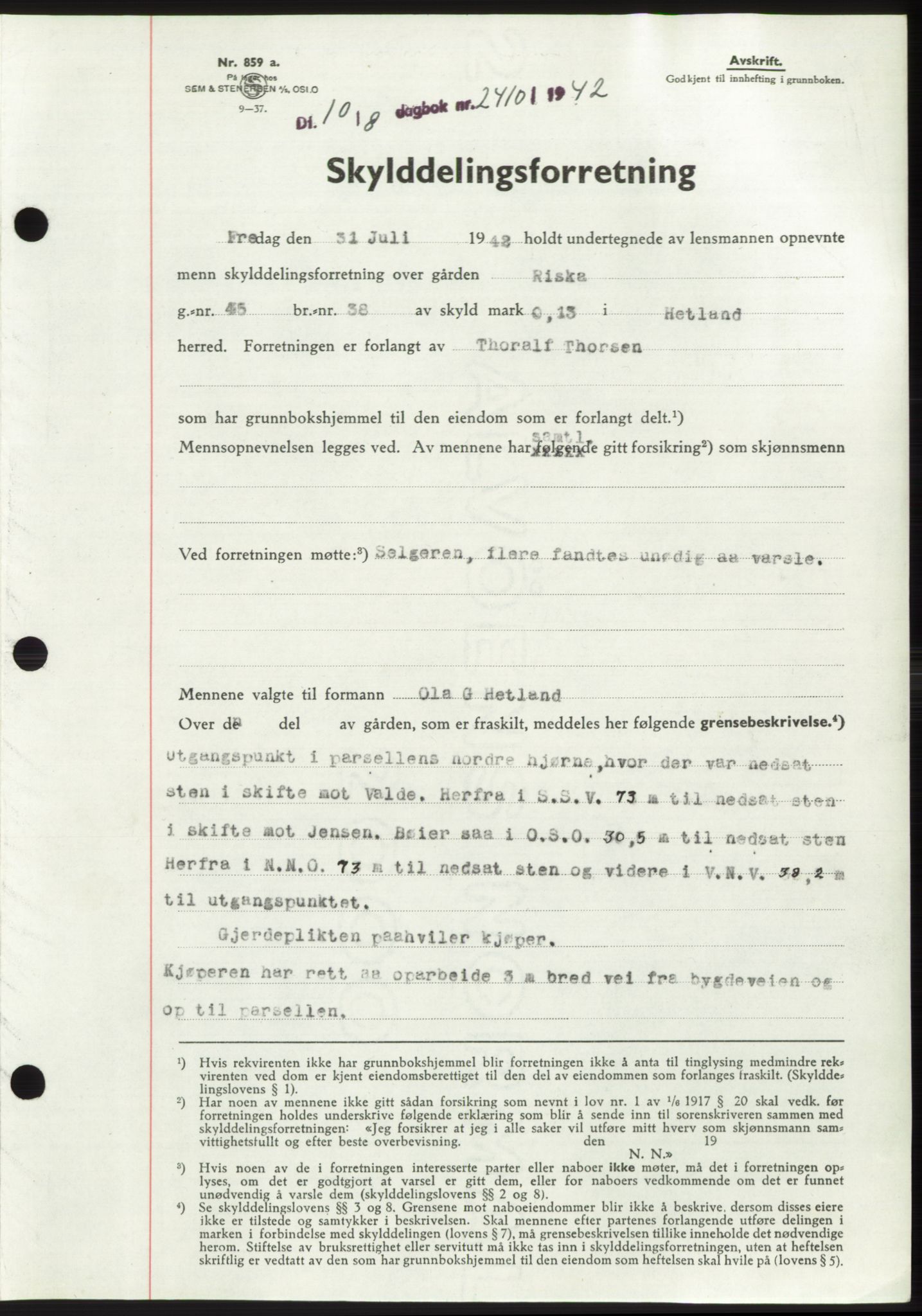 Jæren sorenskriveri, SAST/A-100310/03/G/Gba/L0083: Pantebok, 1942-1942, Dagboknr: 2410/1942