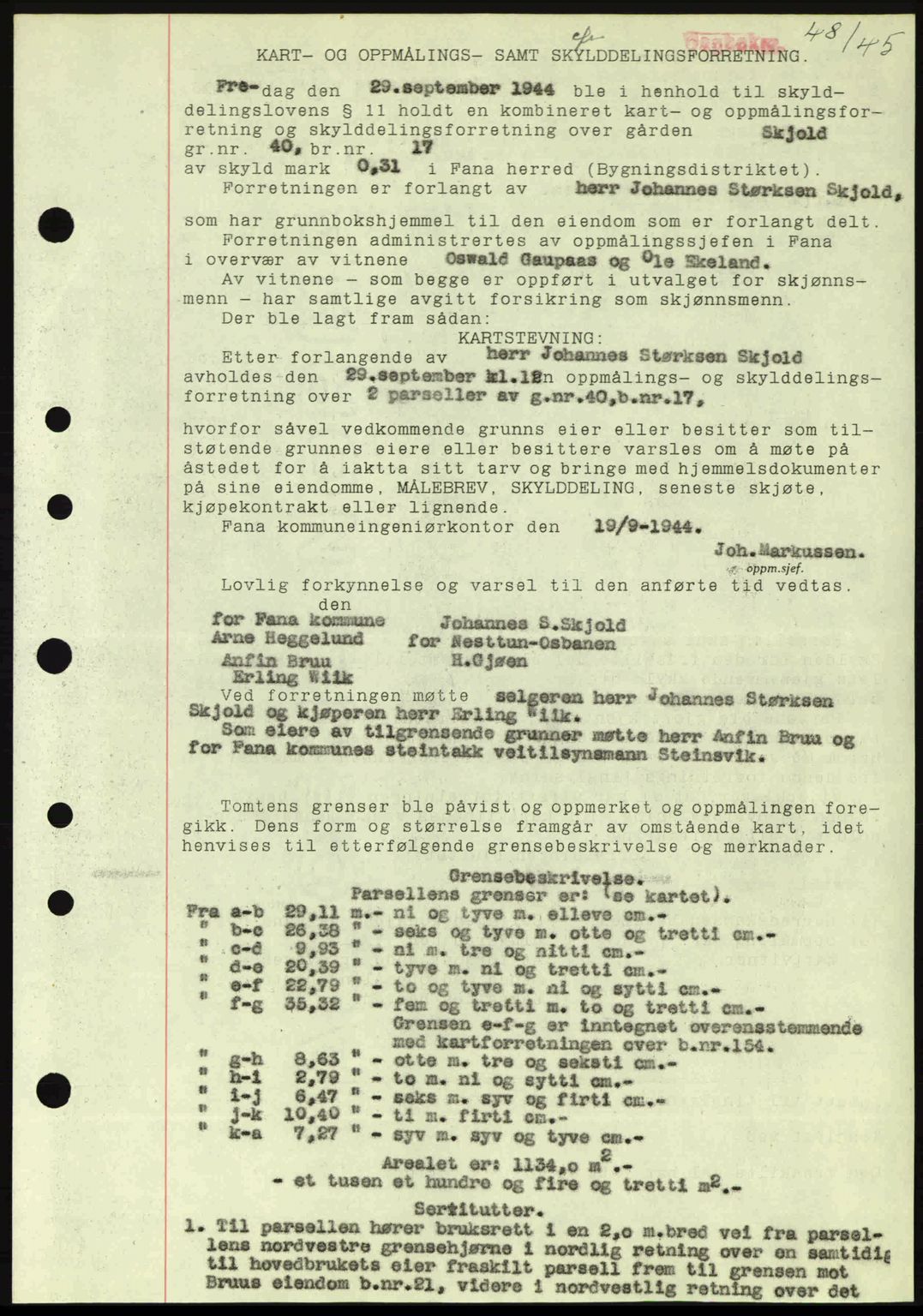 Midhordland sorenskriveri, SAB/A-3001/1/G/Gb/Gbj/L0019: Pantebok nr. A37-38, 1944-1945, Dagboknr: 48/1945