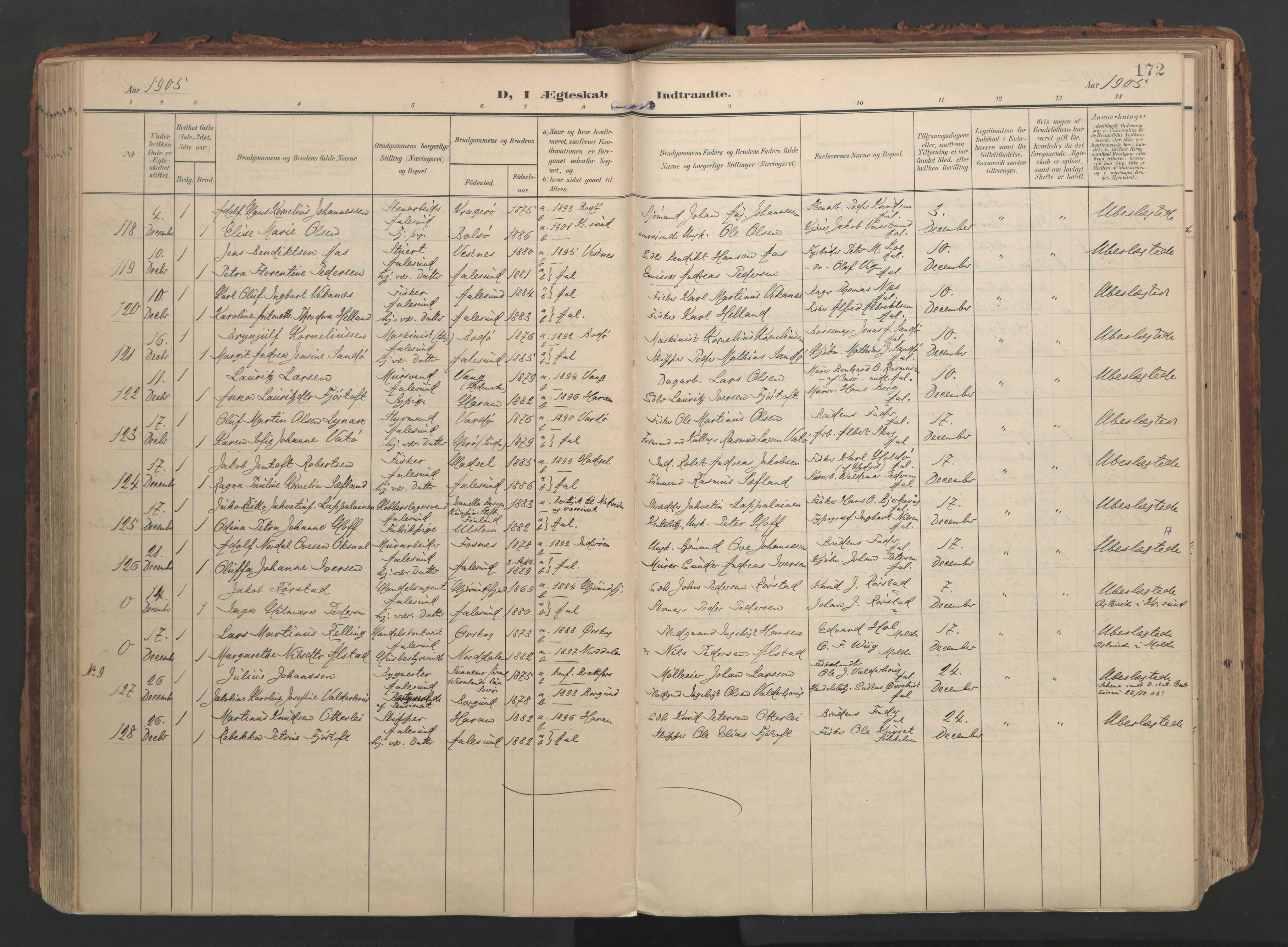 Ministerialprotokoller, klokkerbøker og fødselsregistre - Møre og Romsdal, AV/SAT-A-1454/529/L0459: Ministerialbok nr. 529A09, 1904-1917, s. 172