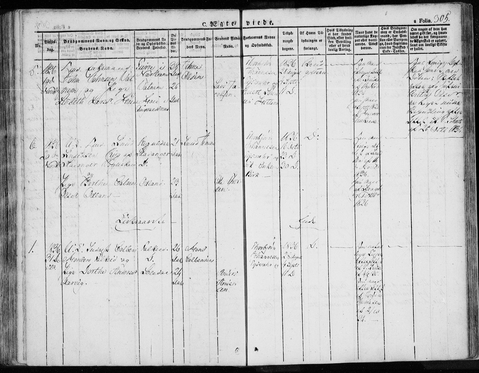 Tysvær sokneprestkontor, AV/SAST-A -101864/H/Ha/Haa/L0001: Ministerialbok nr. A 1.1, 1831-1856, s. 305
