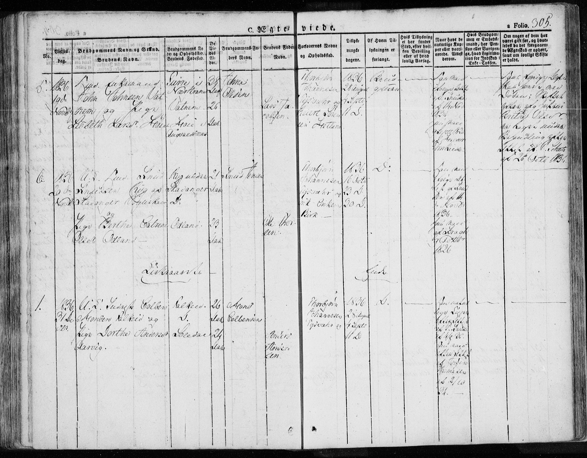 Tysvær sokneprestkontor, SAST/A -101864/H/Ha/Haa/L0001: Ministerialbok nr. A 1.1, 1831-1856, s. 305