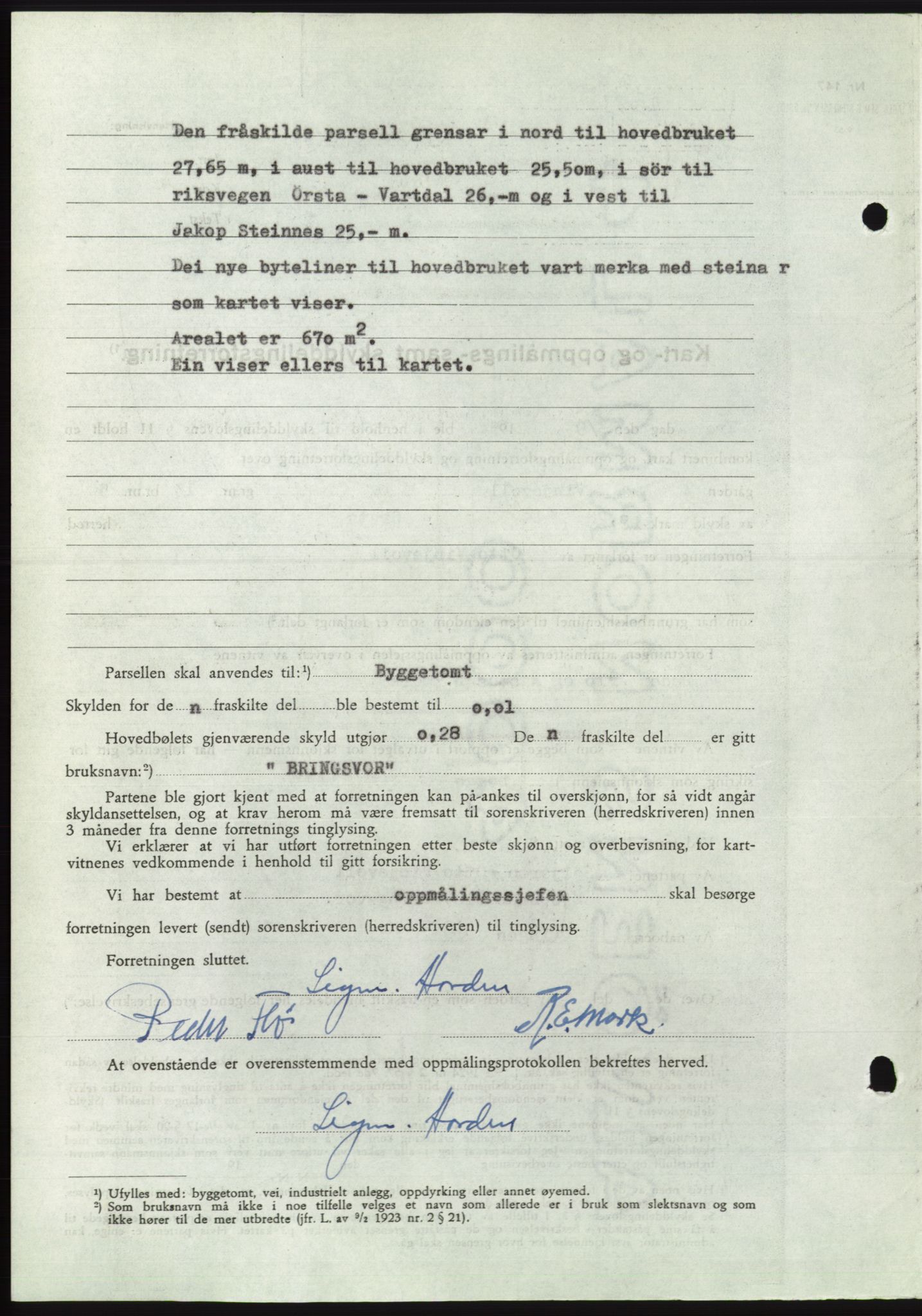 Søre Sunnmøre sorenskriveri, AV/SAT-A-4122/1/2/2C/L0099: Pantebok nr. 25A, 1954-1954, Dagboknr: 2599/1954