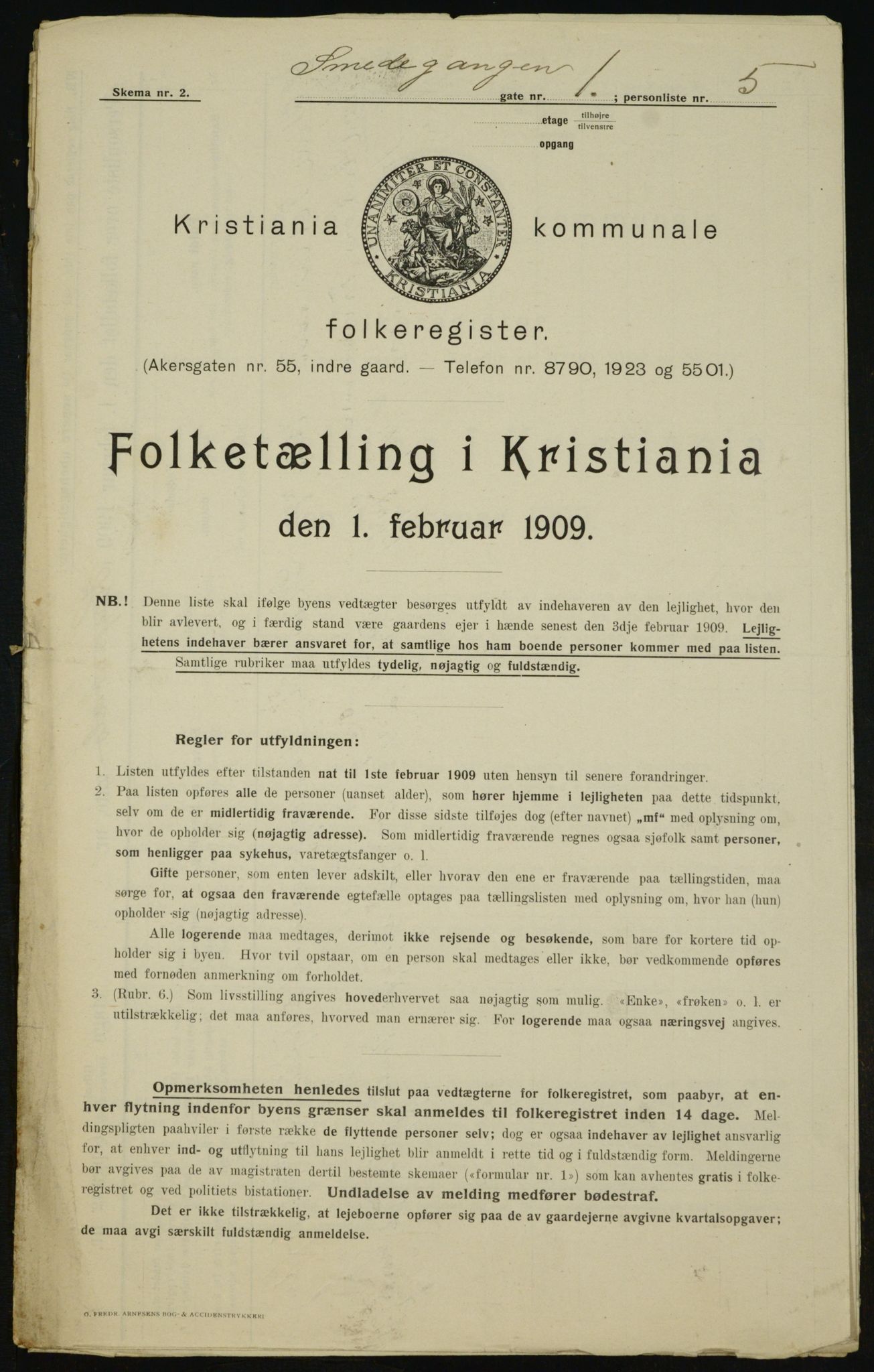 OBA, Kommunal folketelling 1.2.1909 for Kristiania kjøpstad, 1909, s. 88049