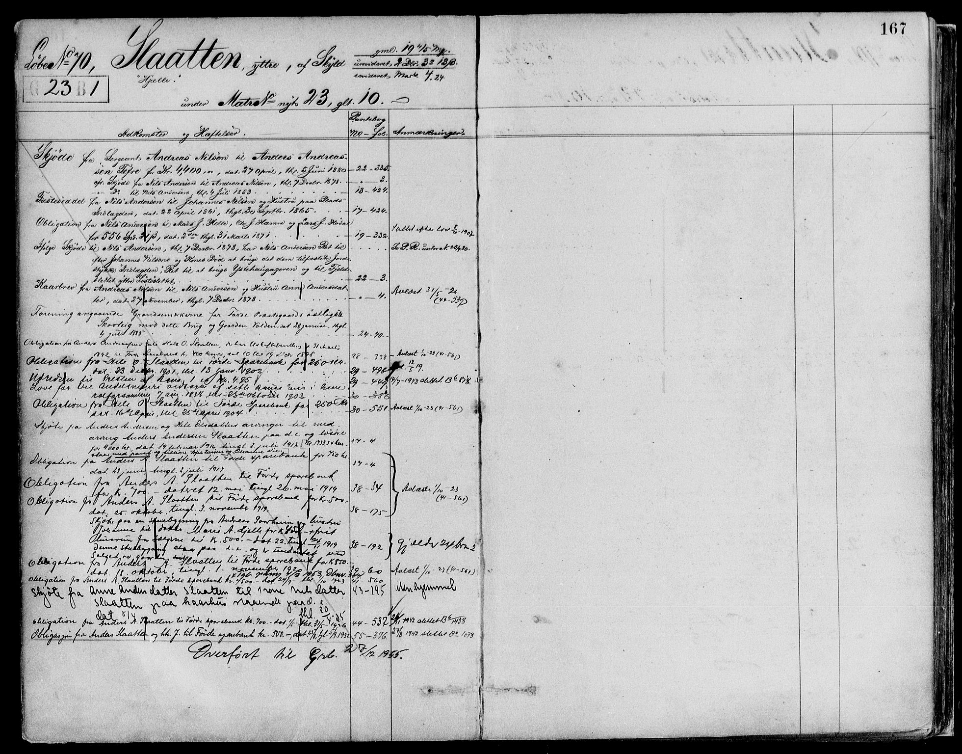 Sunnfjord tingrett, AV/SAB-A-3201/1/G/Ga/Gae/L0005: Panteregister nr. II.A.e.5, 1884-1956, s. 167