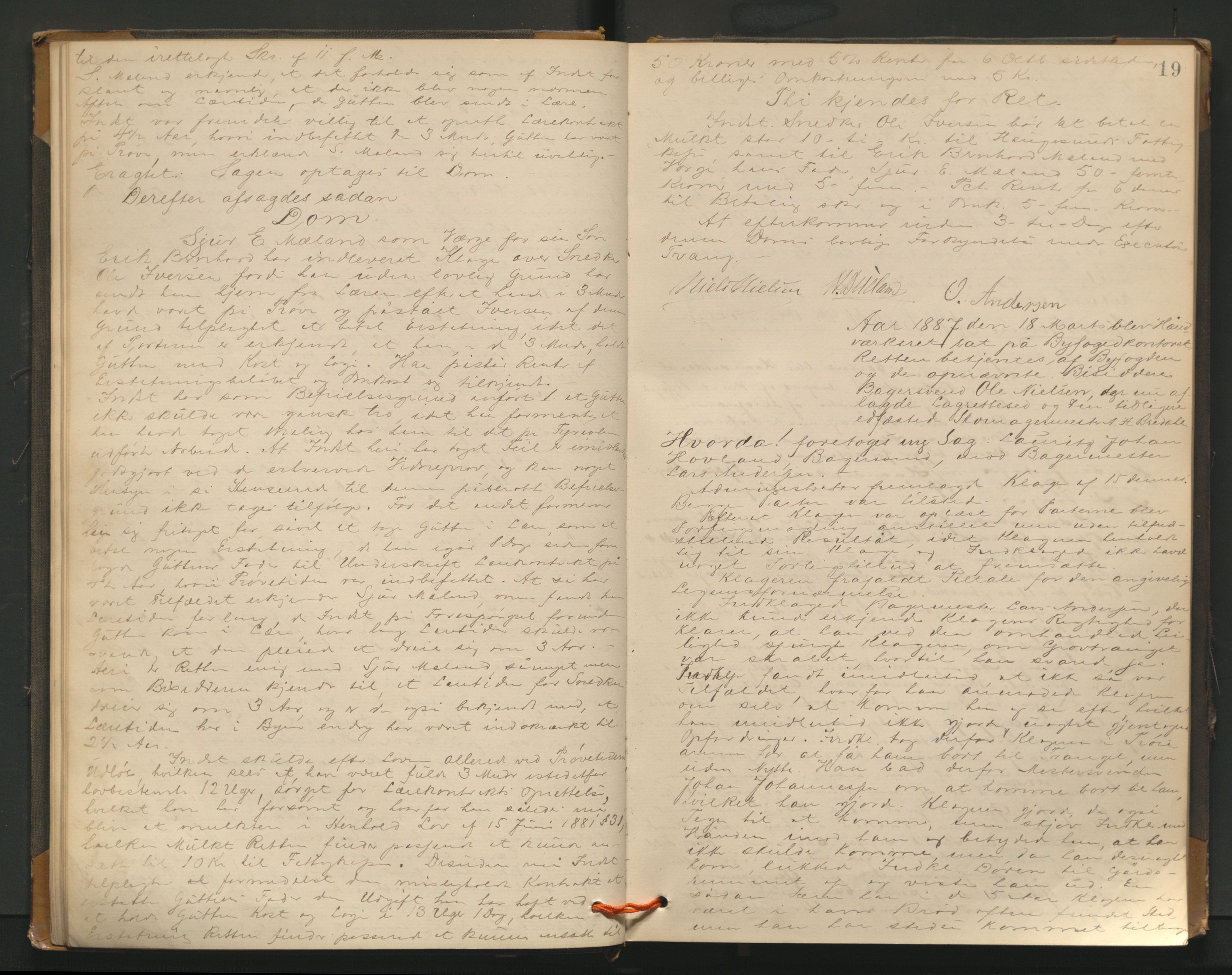 Haugesund tingrett, AV/SAST-A-101415/01/V/VB/VBd/L0001: Ekstrarettsprotokoll, 1883, s. 19