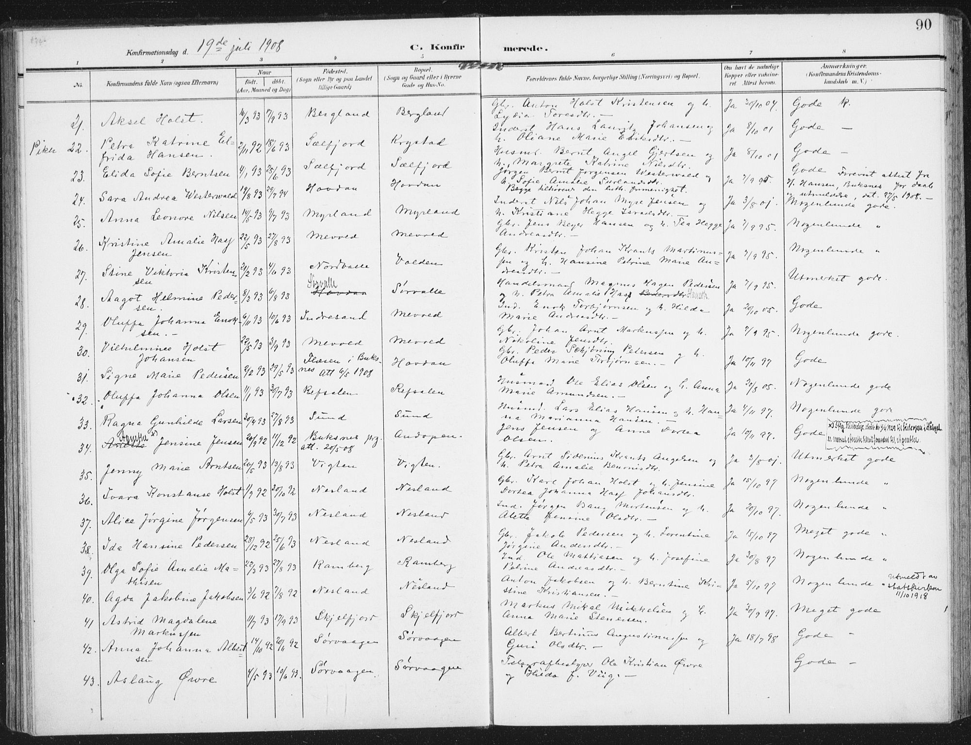 Ministerialprotokoller, klokkerbøker og fødselsregistre - Nordland, AV/SAT-A-1459/885/L1206: Ministerialbok nr. 885A07, 1905-1915, s. 90