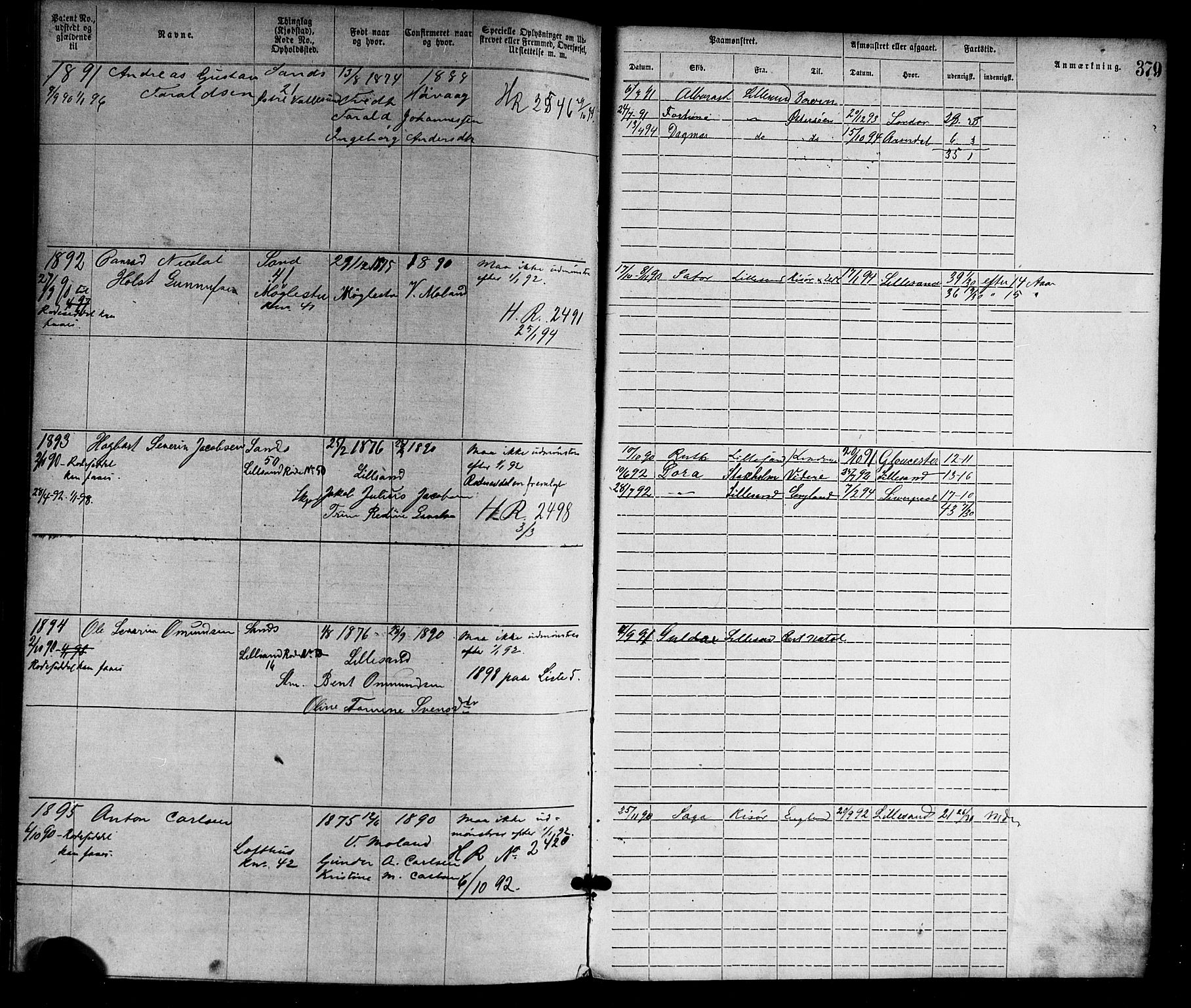 Lillesand mønstringskrets, AV/SAK-2031-0014/F/Fa/L0004: Annotasjonsrulle nr 1-1920 med register, G-1, 1869-1891, s. 408