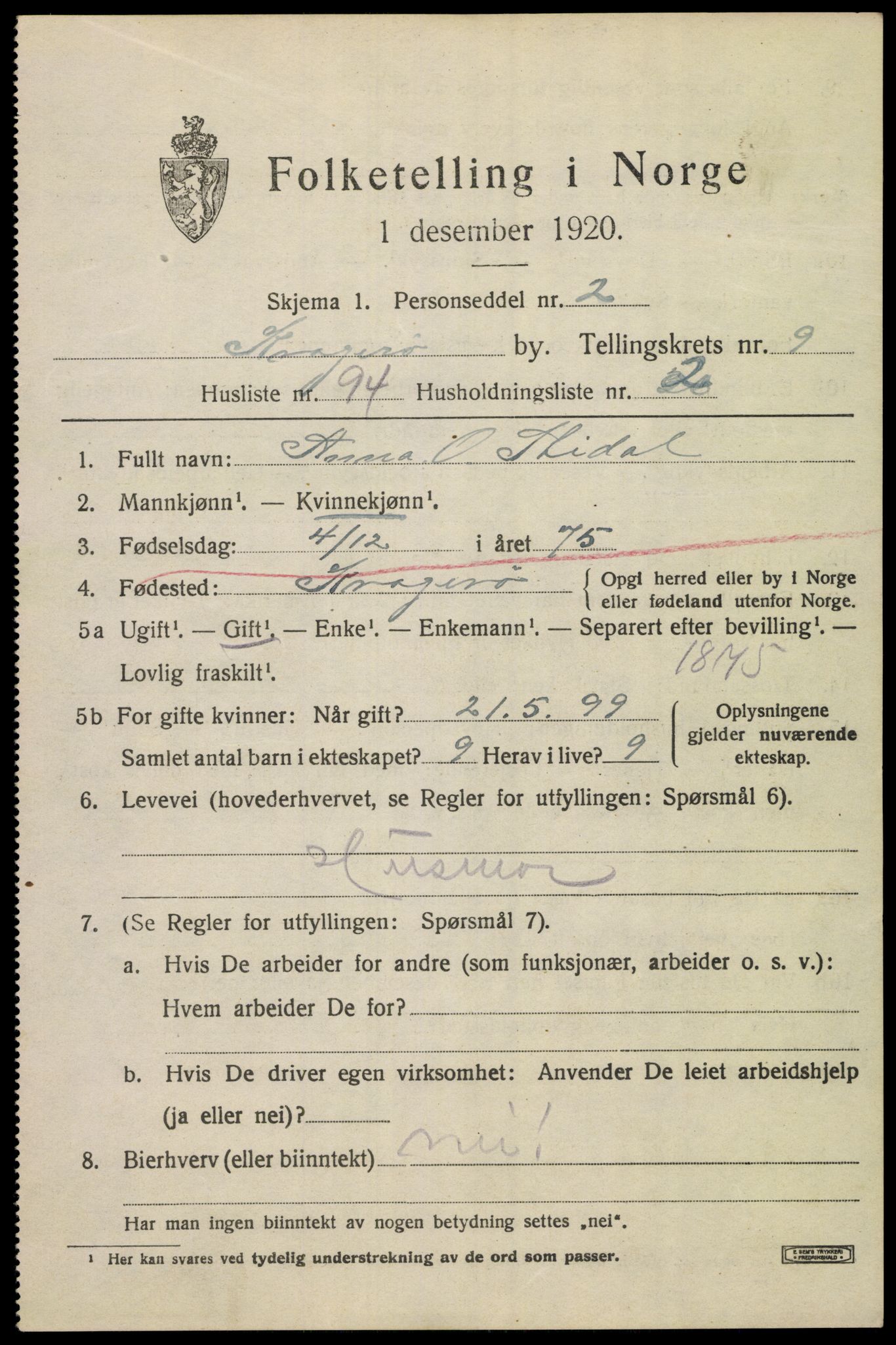 SAKO, Folketelling 1920 for 0801 Kragerø kjøpstad, 1920, s. 12973