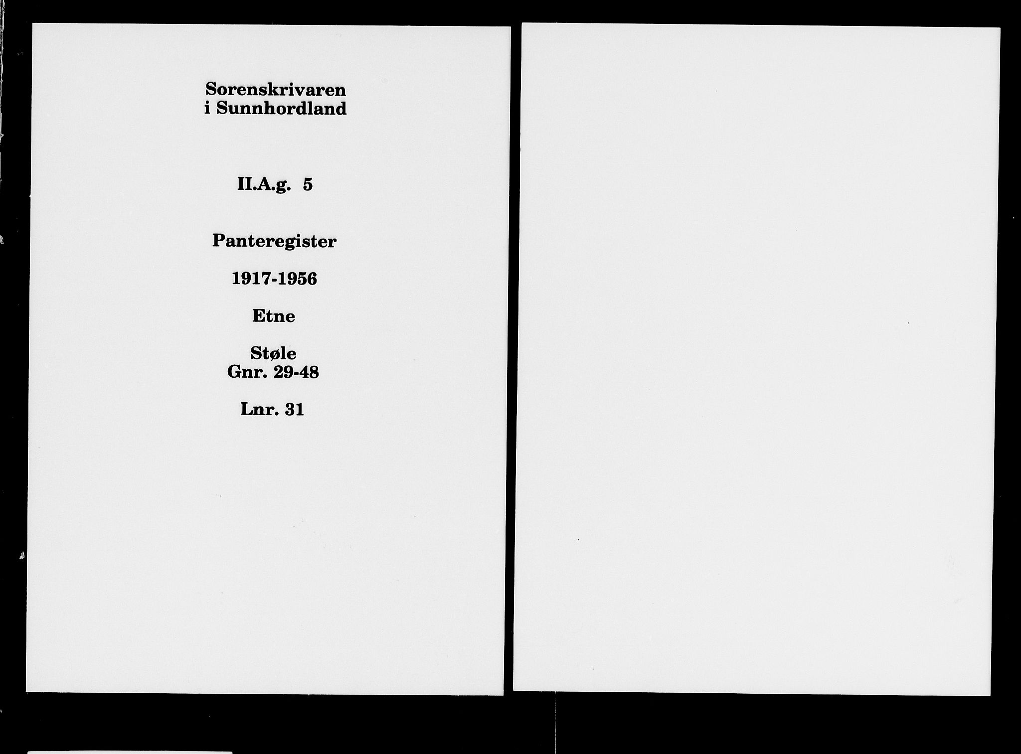 Sunnhordland sorenskrivar, SAB/A-2401/1/G/Ga/Gag/L0005: Panteregister nr. II.A.g.5, 1917-1956