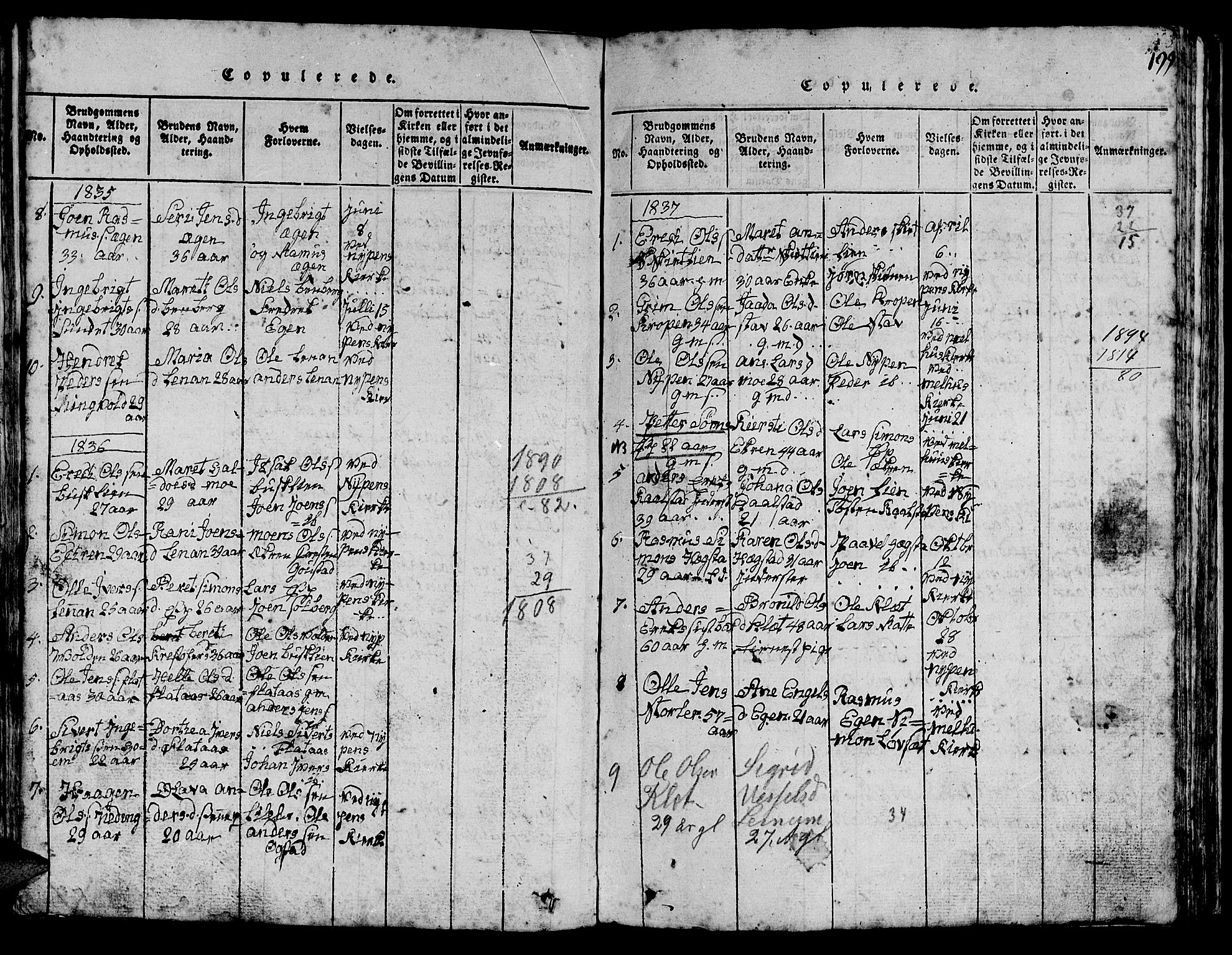 Ministerialprotokoller, klokkerbøker og fødselsregistre - Sør-Trøndelag, AV/SAT-A-1456/613/L0393: Klokkerbok nr. 613C01, 1816-1886, s. 199