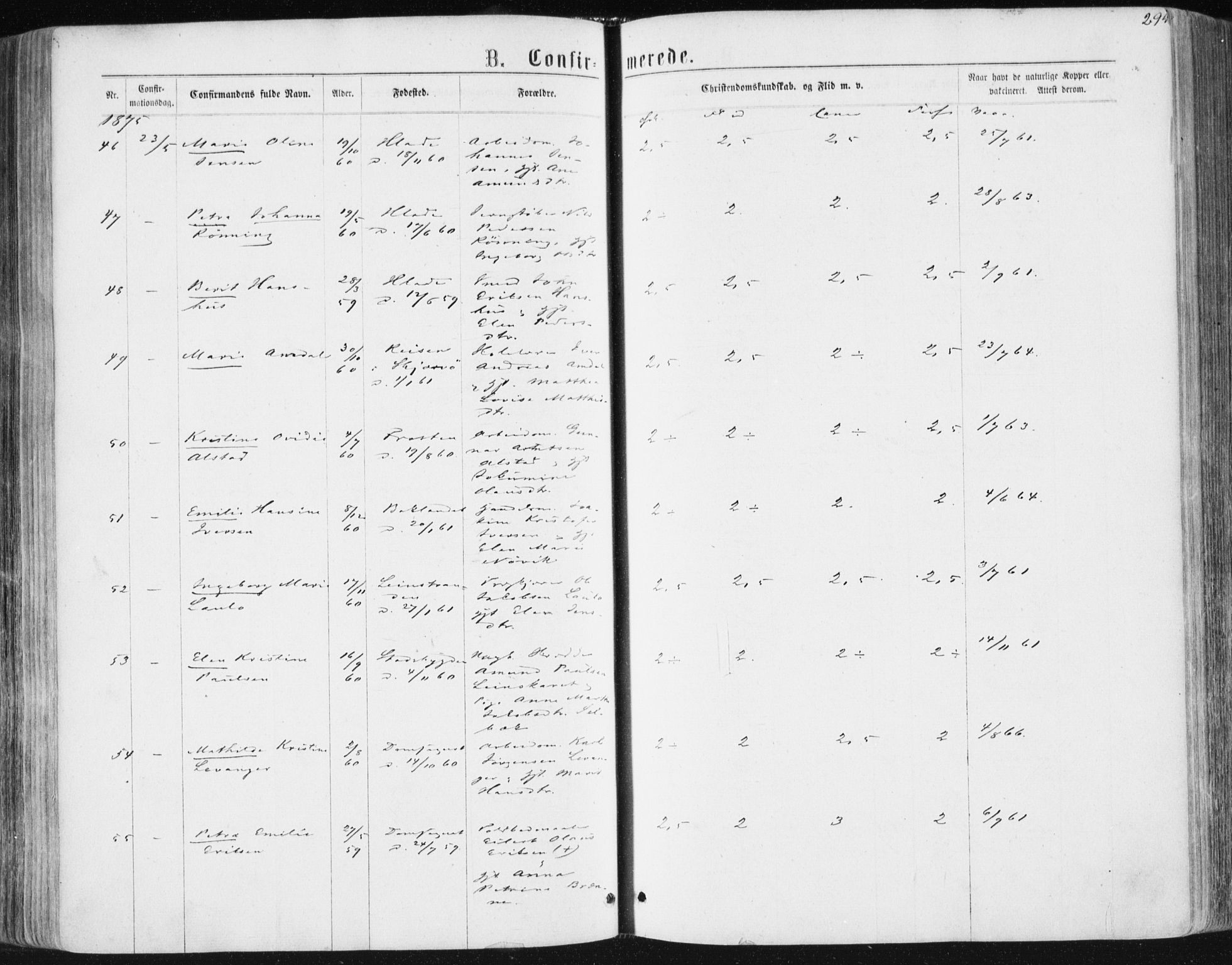 Ministerialprotokoller, klokkerbøker og fødselsregistre - Sør-Trøndelag, AV/SAT-A-1456/604/L0186: Ministerialbok nr. 604A07, 1866-1877, s. 294