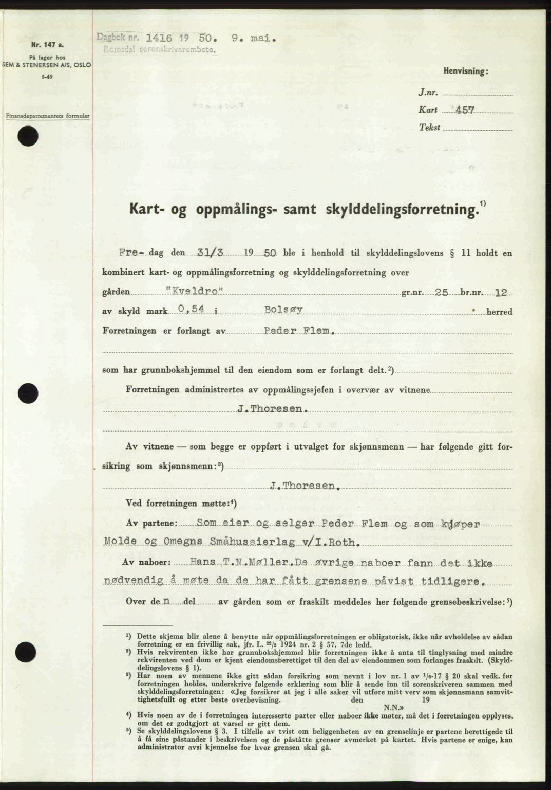 Romsdal sorenskriveri, SAT/A-4149/1/2/2C: Pantebok nr. A33, 1950-1950, Dagboknr: 1416/1950