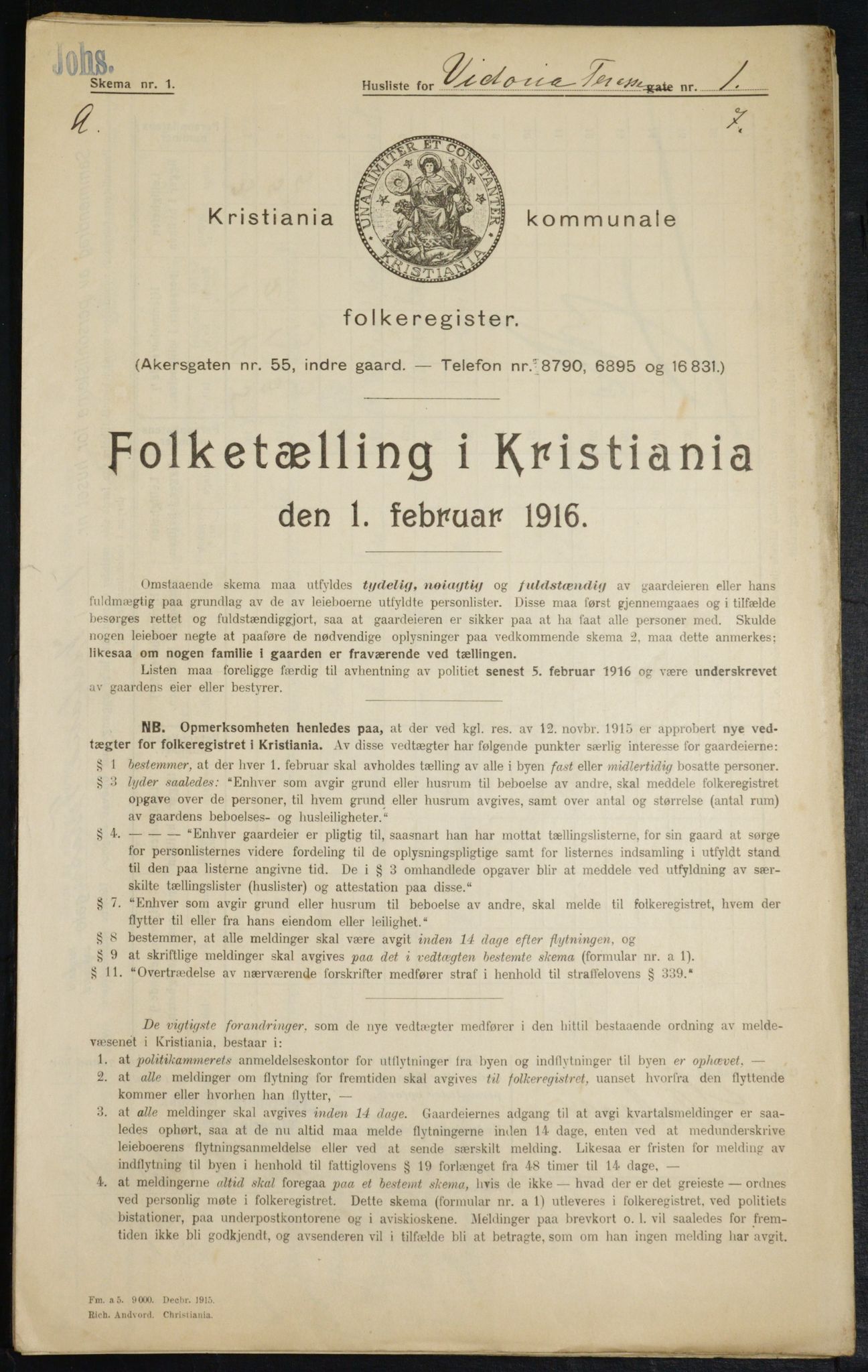 OBA, Kommunal folketelling 1.2.1916 for Kristiania, 1916, s. 127199