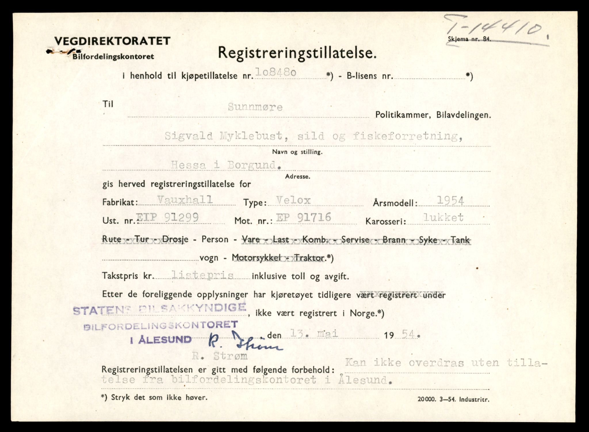 Møre og Romsdal vegkontor - Ålesund trafikkstasjon, AV/SAT-A-4099/F/Fe/L0045: Registreringskort for kjøretøy T 14320 - T 14444, 1927-1998, s. 2317