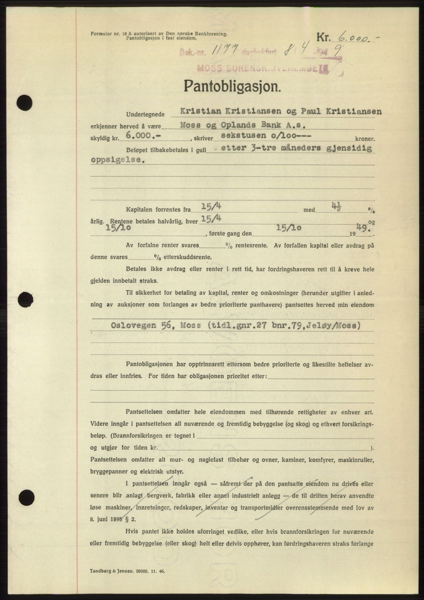 Moss sorenskriveri, SAO/A-10168: Pantebok nr. B21, 1949-1949, Dagboknr: 1177/1949