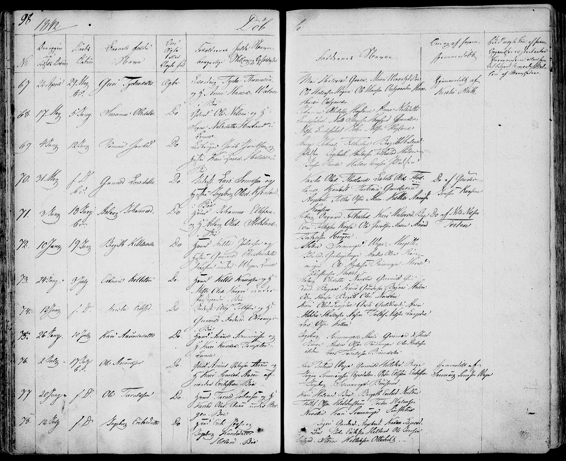 Bø kirkebøker, AV/SAKO-A-257/F/Fa/L0007: Ministerialbok nr. 7, 1831-1848, s. 98