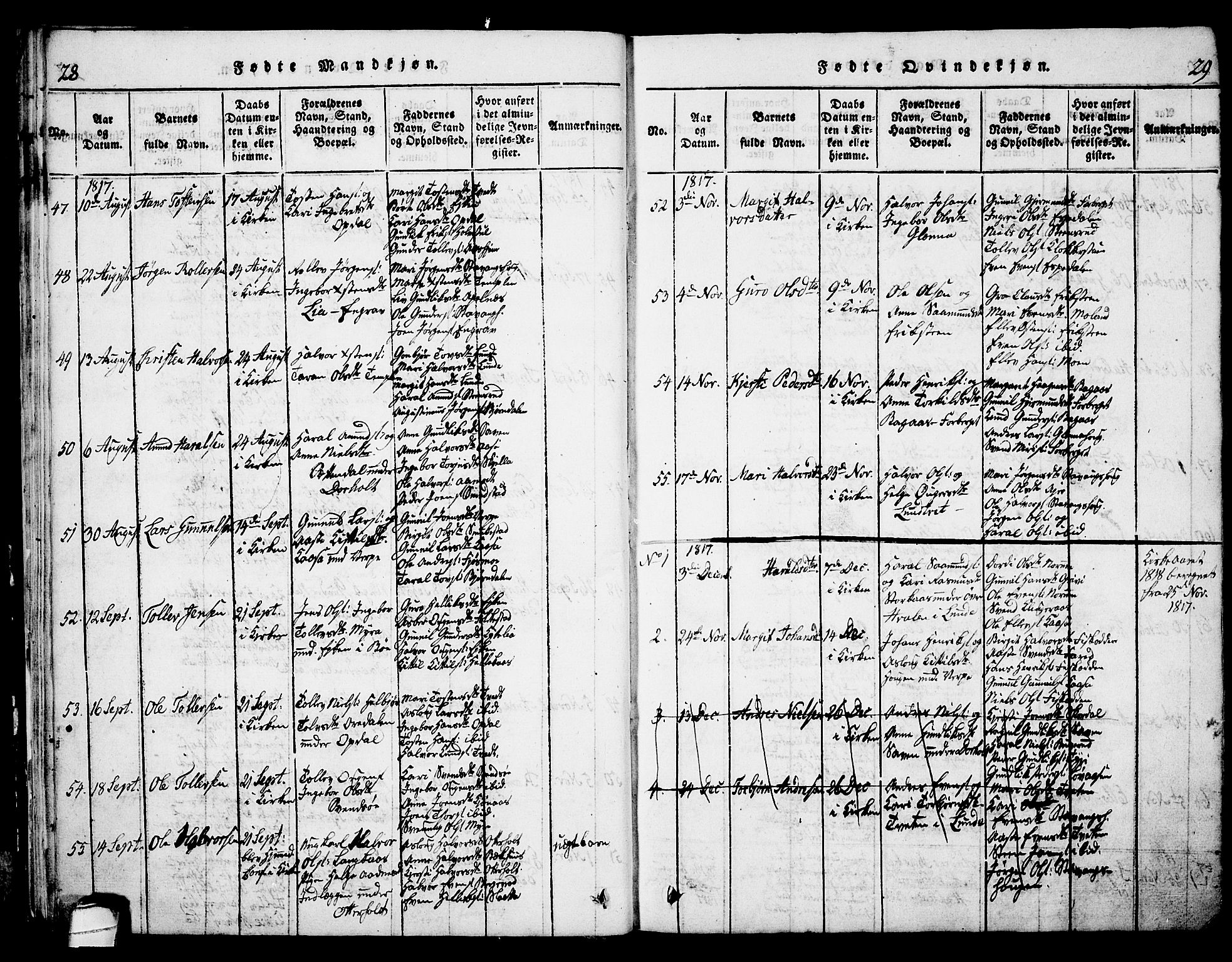 Bø kirkebøker, AV/SAKO-A-257/G/Ga/L0001: Klokkerbok nr. 1, 1815-1831, s. 28-29