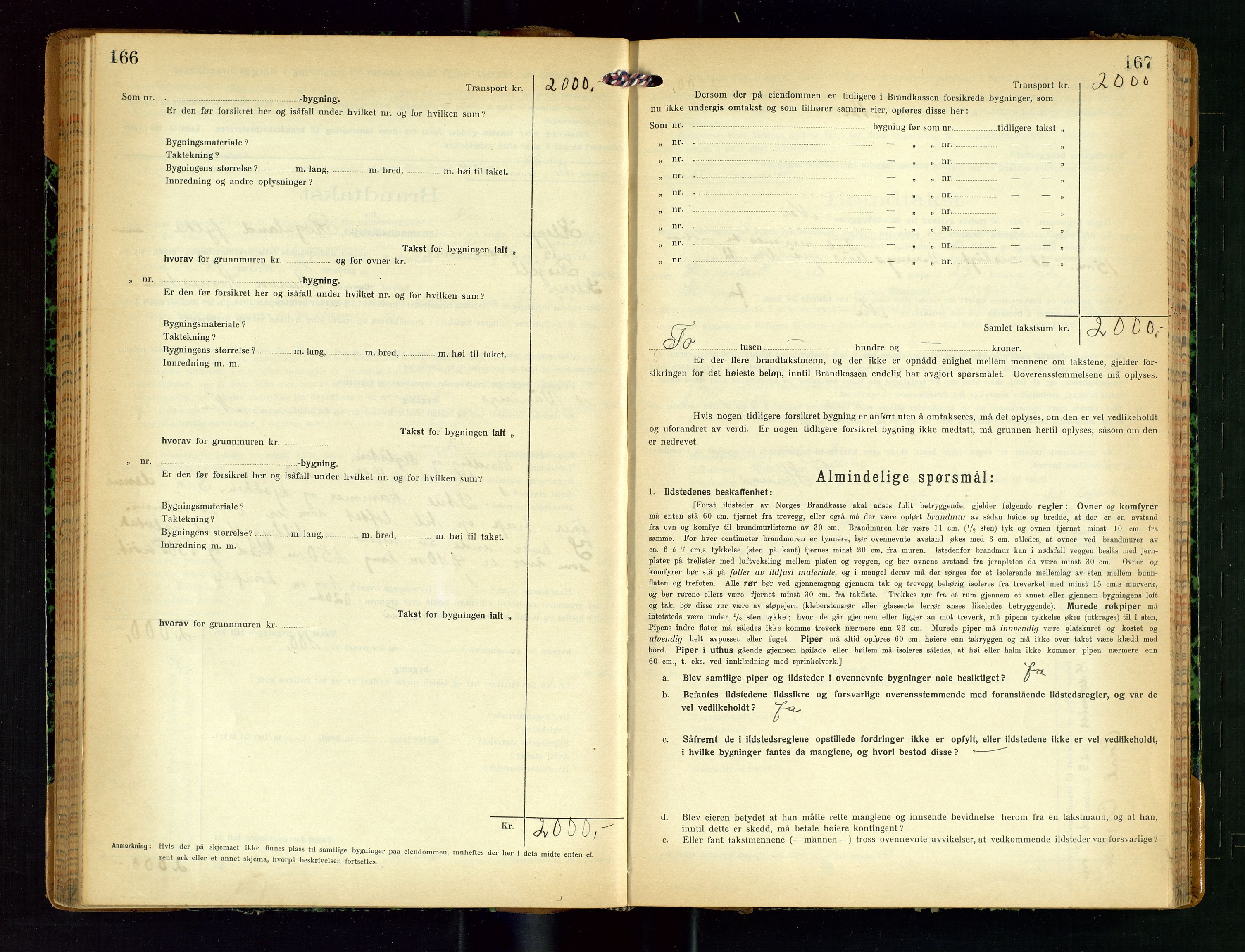 Klepp lensmannskontor, SAST/A-100163/Goc/L0011: "Brandtakstprotokoll" m/register, 1924-1929, s. 166-167