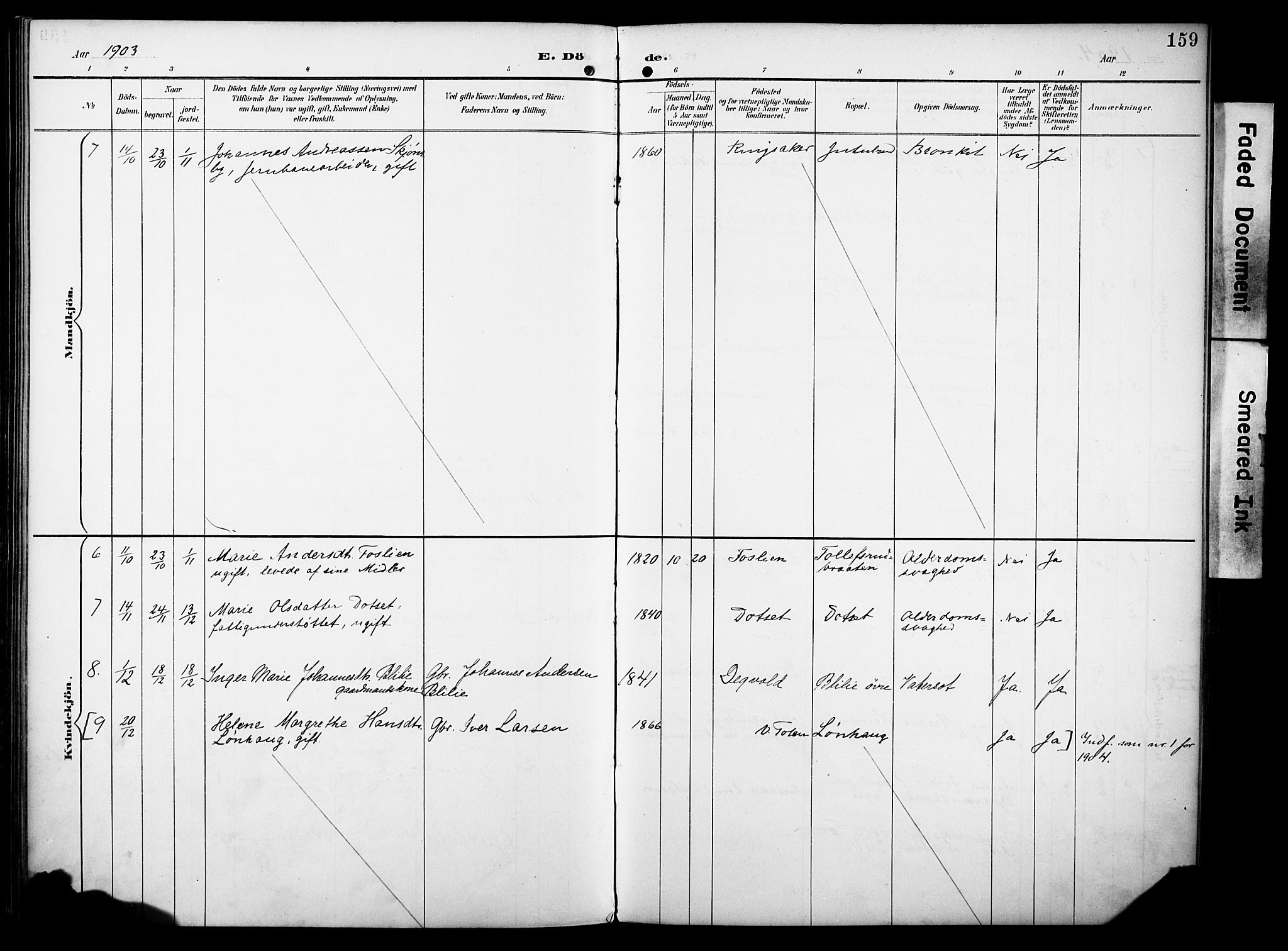 Vestre Toten prestekontor, SAH/PREST-108/H/Ha/Haa/L0012: Ministerialbok nr. 12, 1890-1906, s. 159