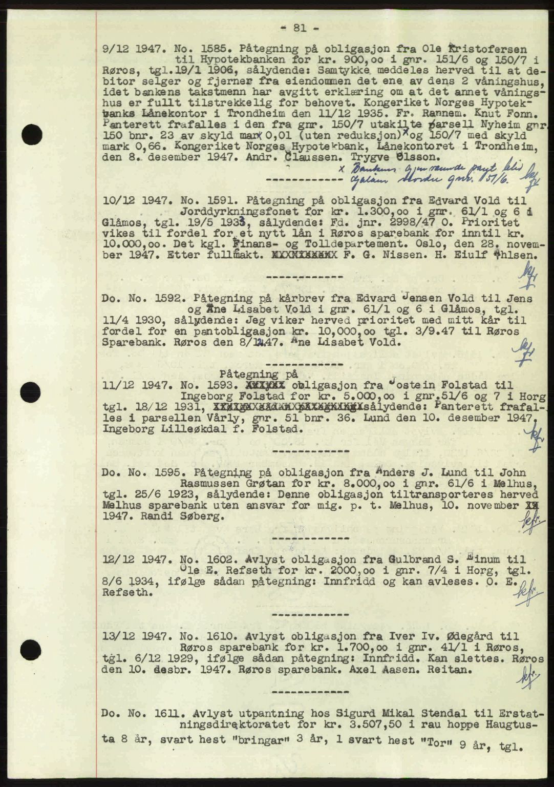 Gauldal sorenskriveri, SAT/A-0014/1/2/2C: Pantebok nr. A5, 1947-1948, Dagboknr: 1585/1947
