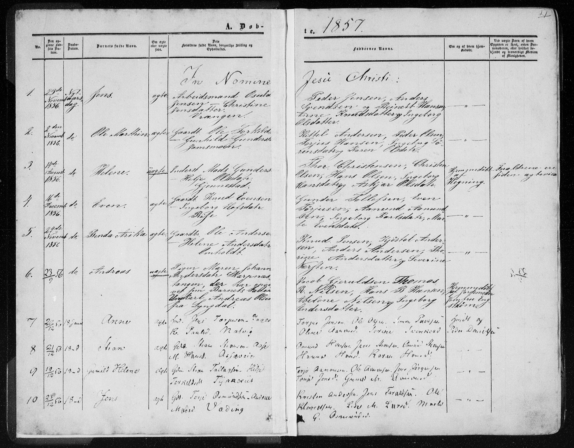 Øyestad sokneprestkontor, AV/SAK-1111-0049/F/Fa/L0015: Ministerialbok nr. A 15, 1857-1873, s. 4