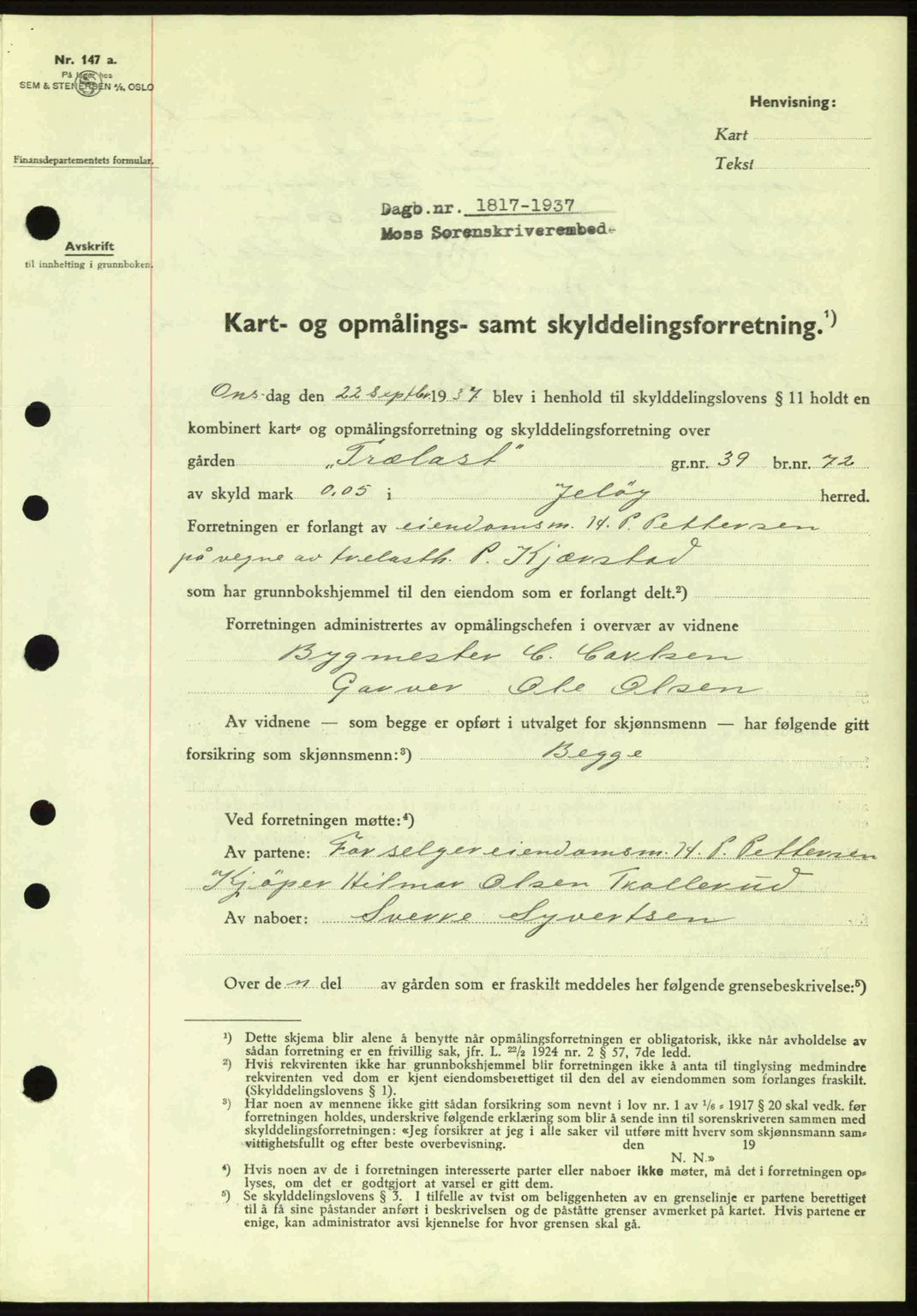 Moss sorenskriveri, SAO/A-10168: Pantebok nr. A3, 1937-1938, Dagboknr: 1817/1937