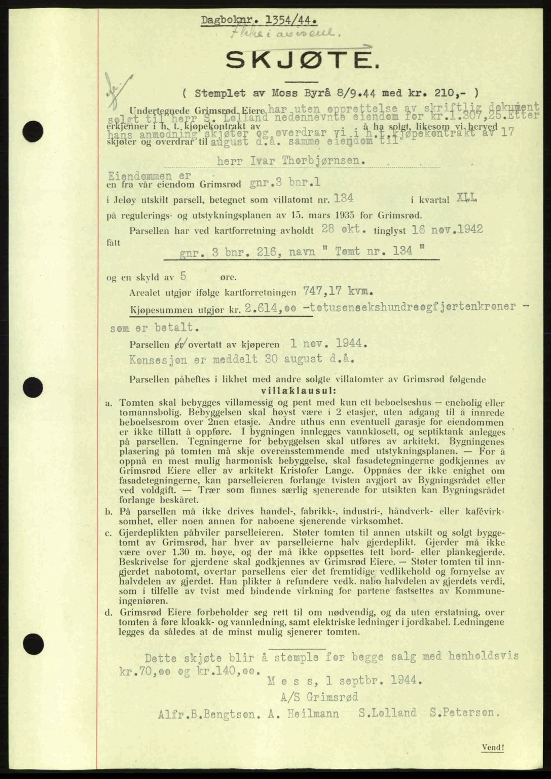 Moss sorenskriveri, SAO/A-10168: Pantebok nr. A12, 1943-1944, Dagboknr: 1354/1944