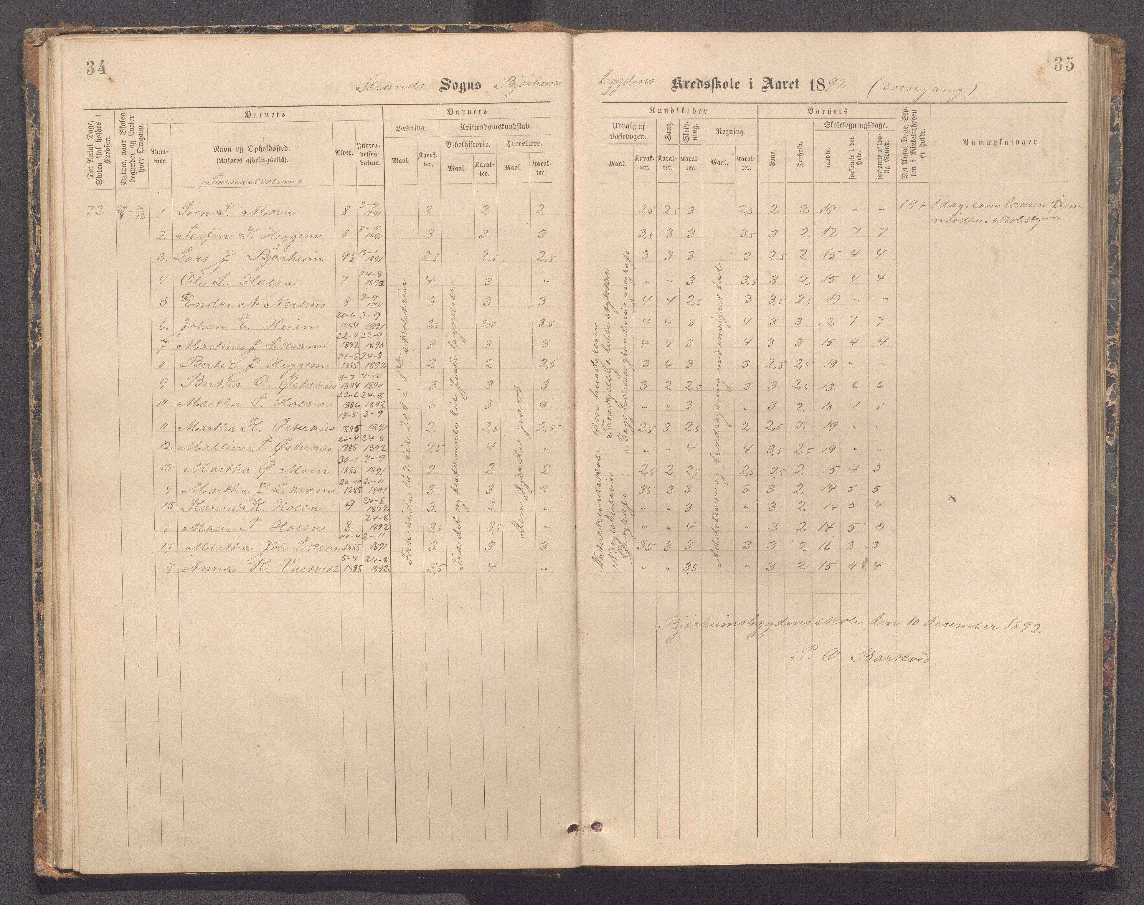 Strand kommune - Bjørheimsbygd skole, IKAR/A-147/H/L0002: Skoleprotokoll for Bjørheimsbygd og Lekvam krets, 1891-1907, s. 34-35