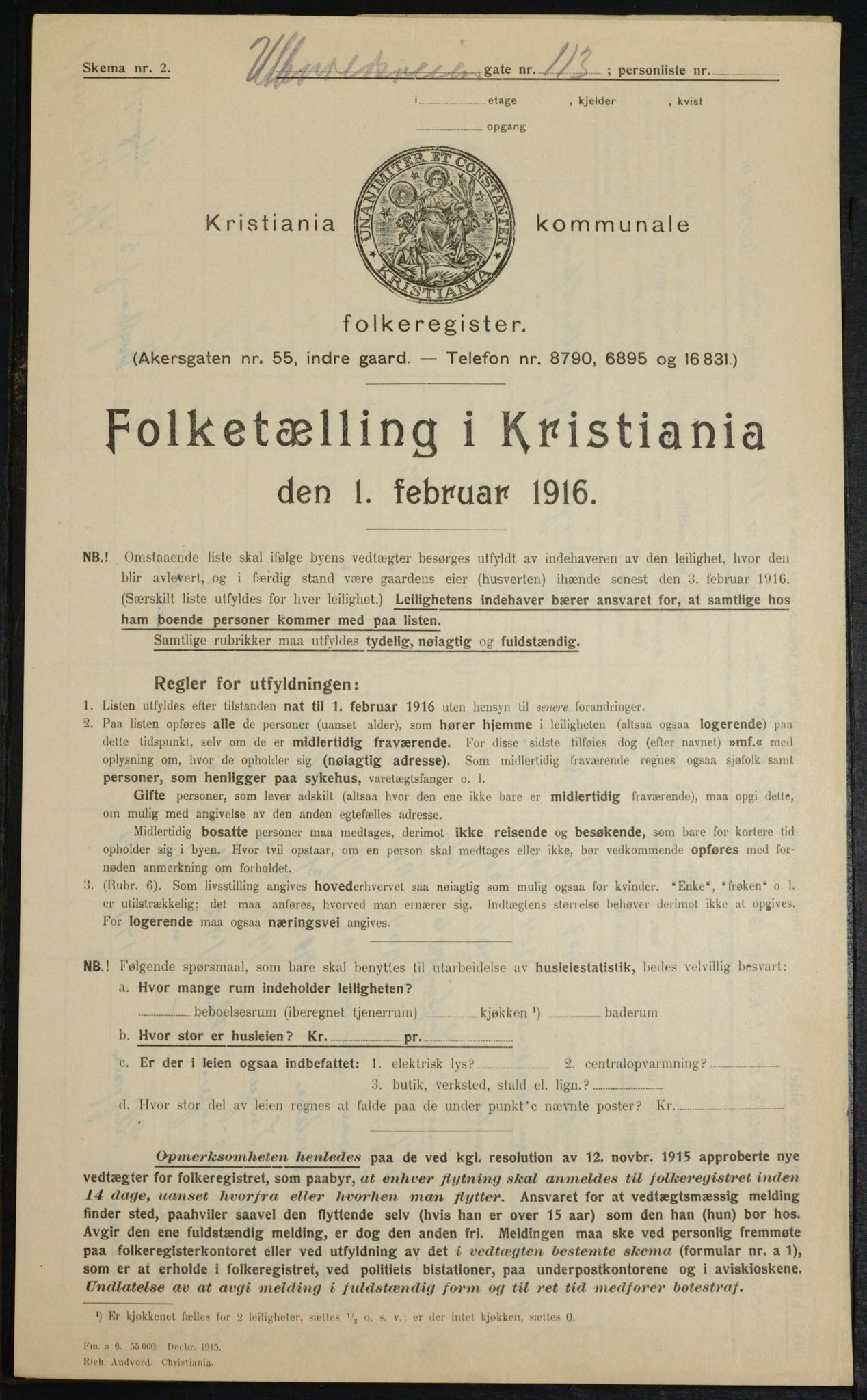 OBA, Kommunal folketelling 1.2.1916 for Kristiania, 1916, s. 123457