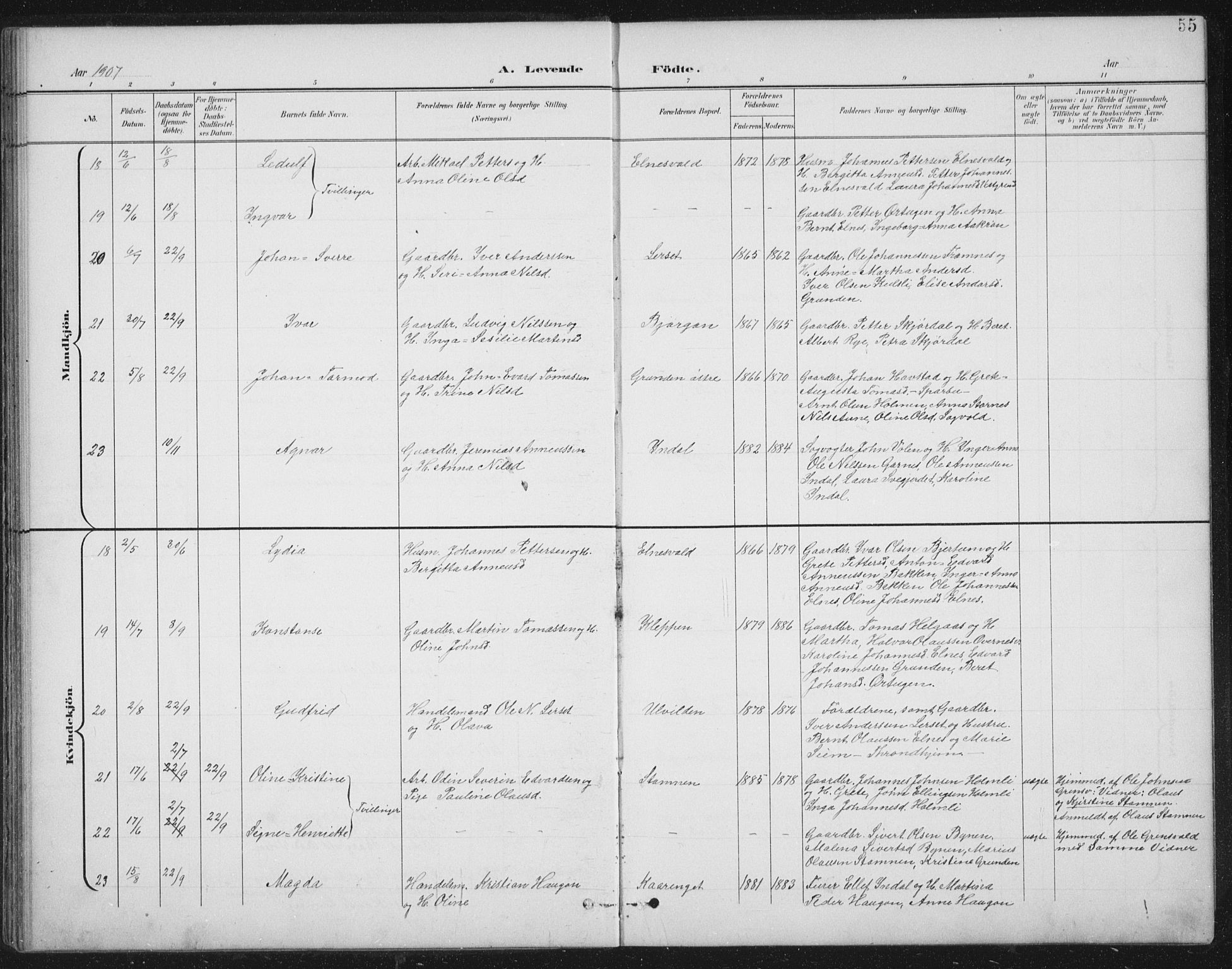 Ministerialprotokoller, klokkerbøker og fødselsregistre - Nord-Trøndelag, SAT/A-1458/724/L0269: Klokkerbok nr. 724C05, 1899-1920, s. 55