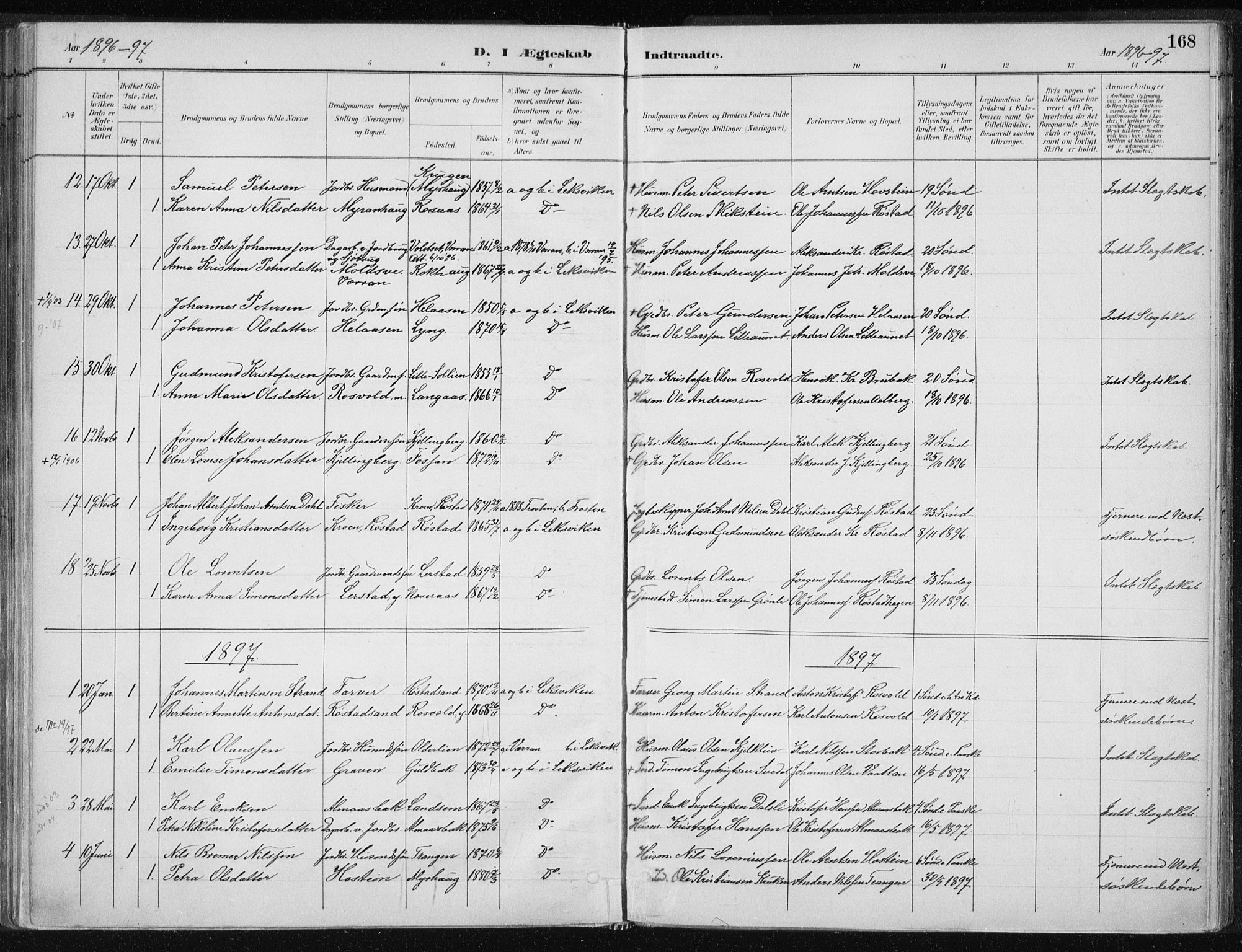 Ministerialprotokoller, klokkerbøker og fødselsregistre - Nord-Trøndelag, AV/SAT-A-1458/701/L0010: Ministerialbok nr. 701A10, 1883-1899, s. 168
