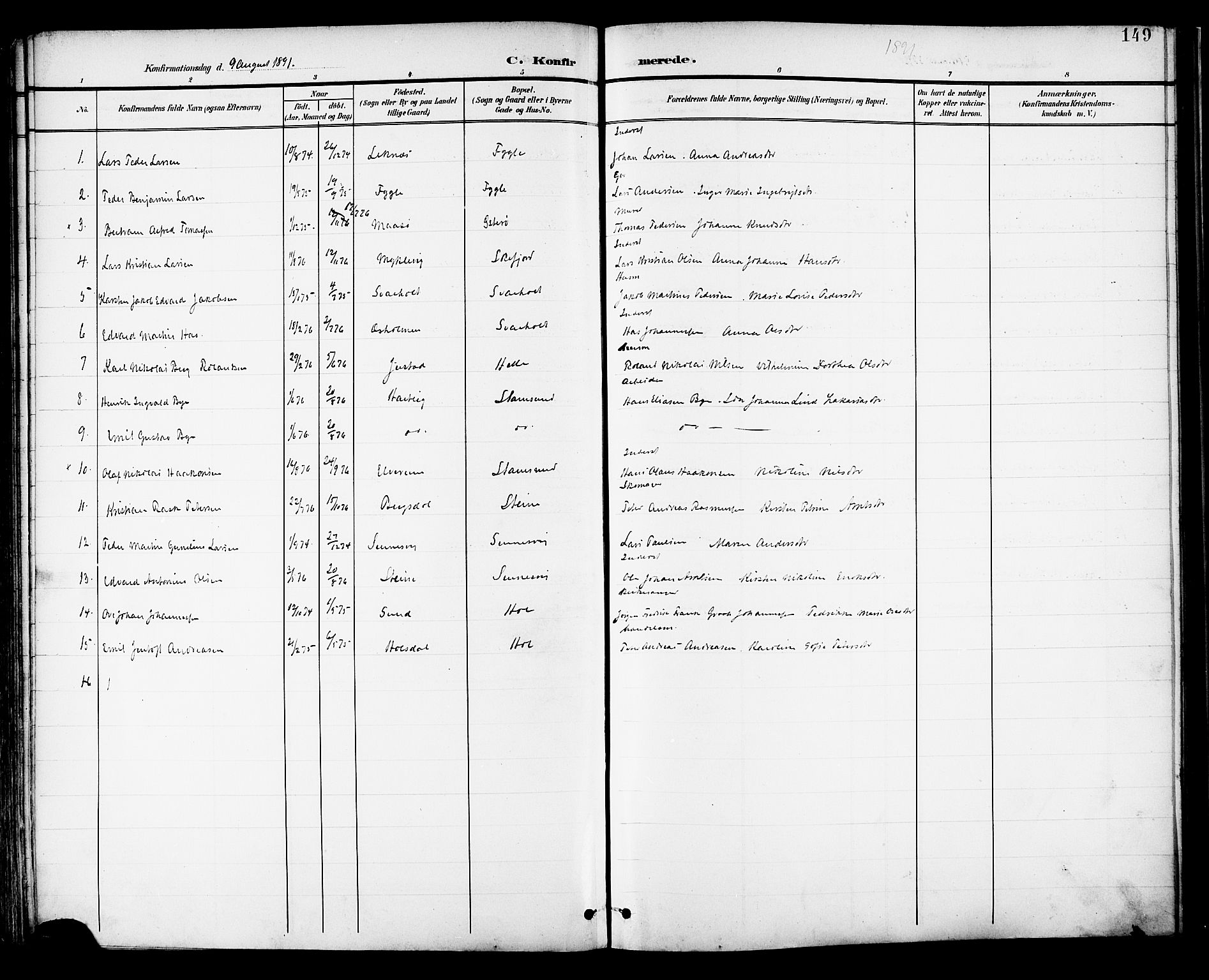 Ministerialprotokoller, klokkerbøker og fødselsregistre - Nordland, AV/SAT-A-1459/882/L1179: Ministerialbok nr. 882A01, 1886-1898, s. 149