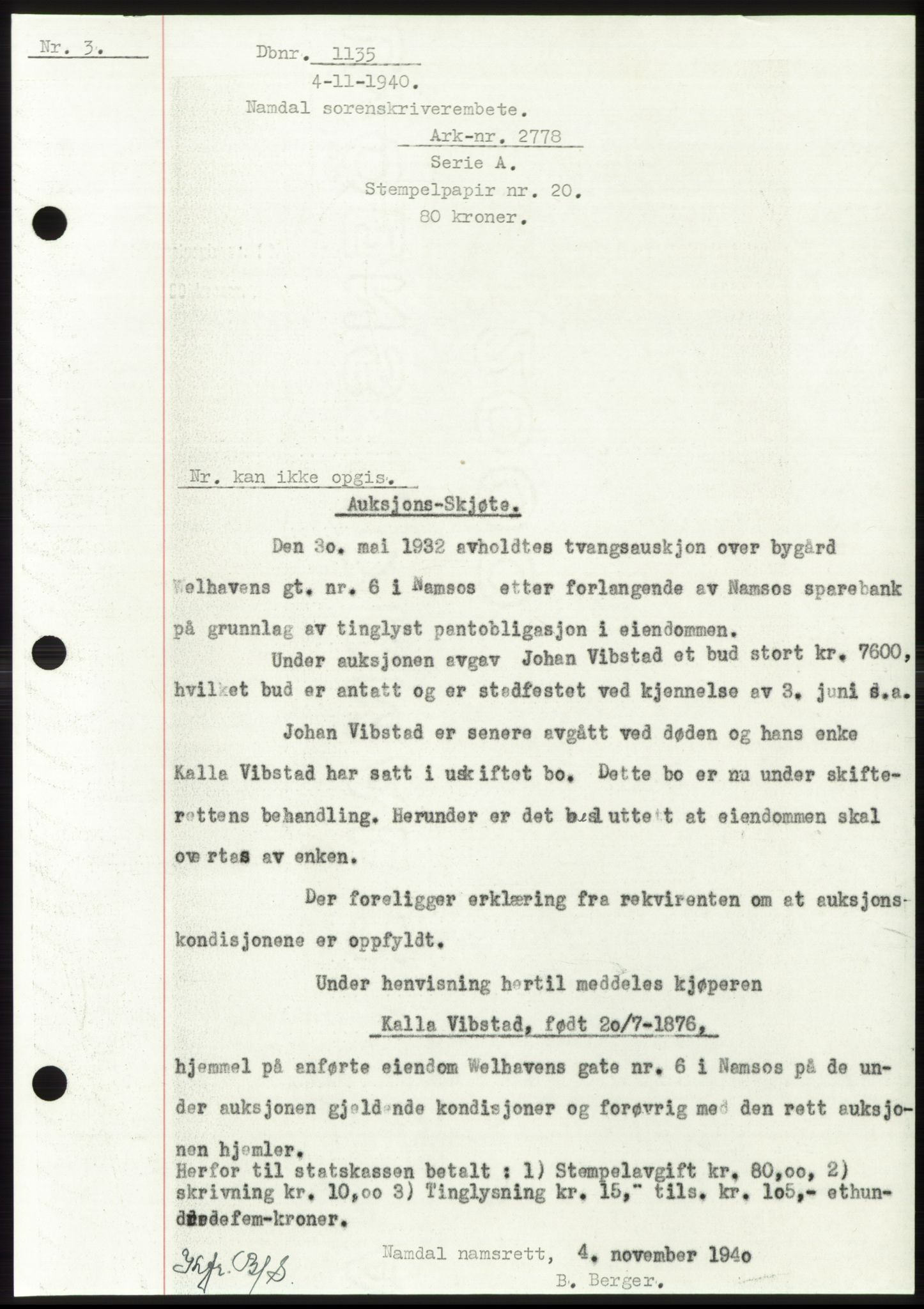 Namdal sorenskriveri, SAT/A-4133/1/2/2C: Pantebok nr. -, 1940-1941, Tingl.dato: 04.11.1940