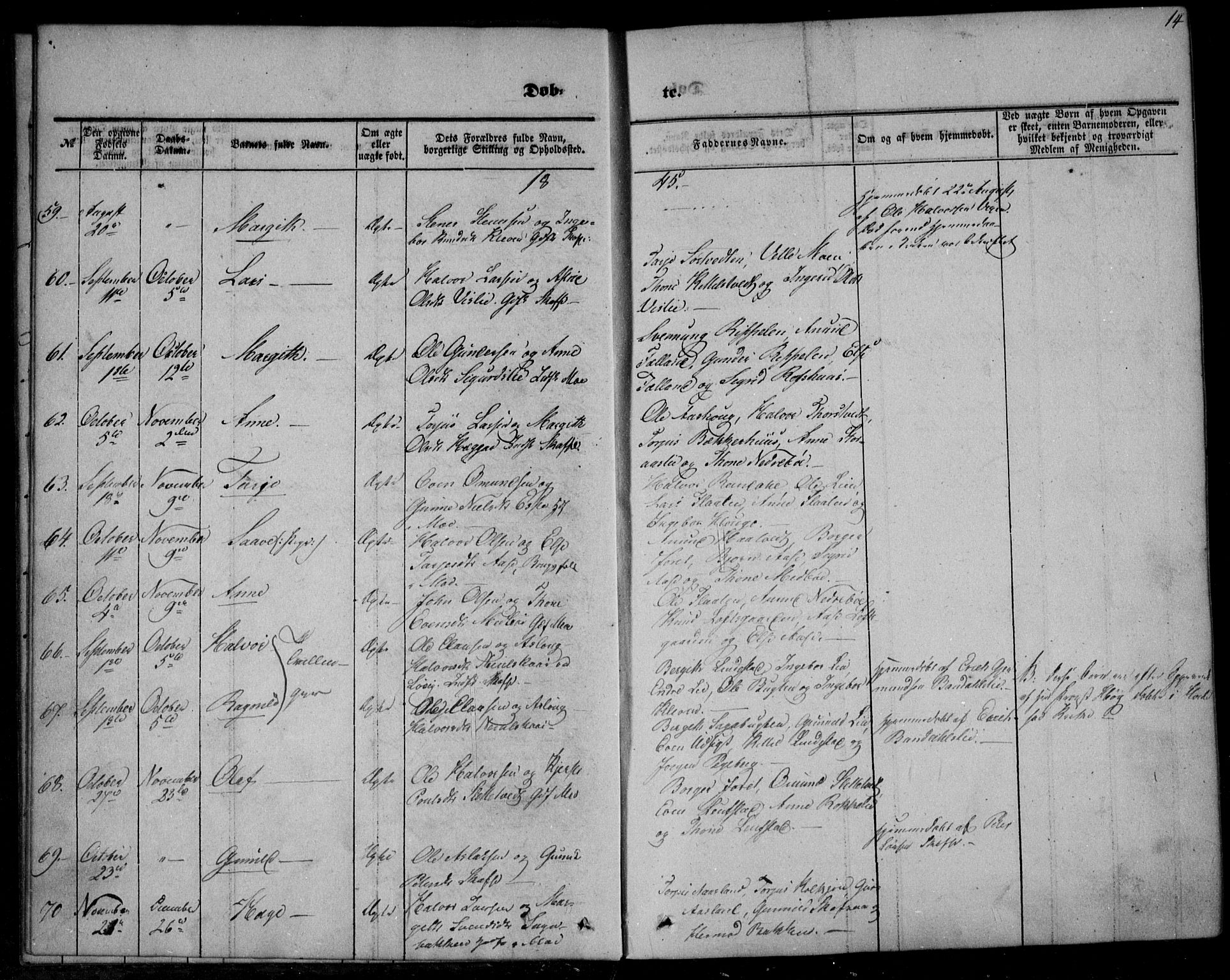 Mo kirkebøker, AV/SAKO-A-286/F/Fa/L0005: Ministerialbok nr. I 5, 1844-1864, s. 14