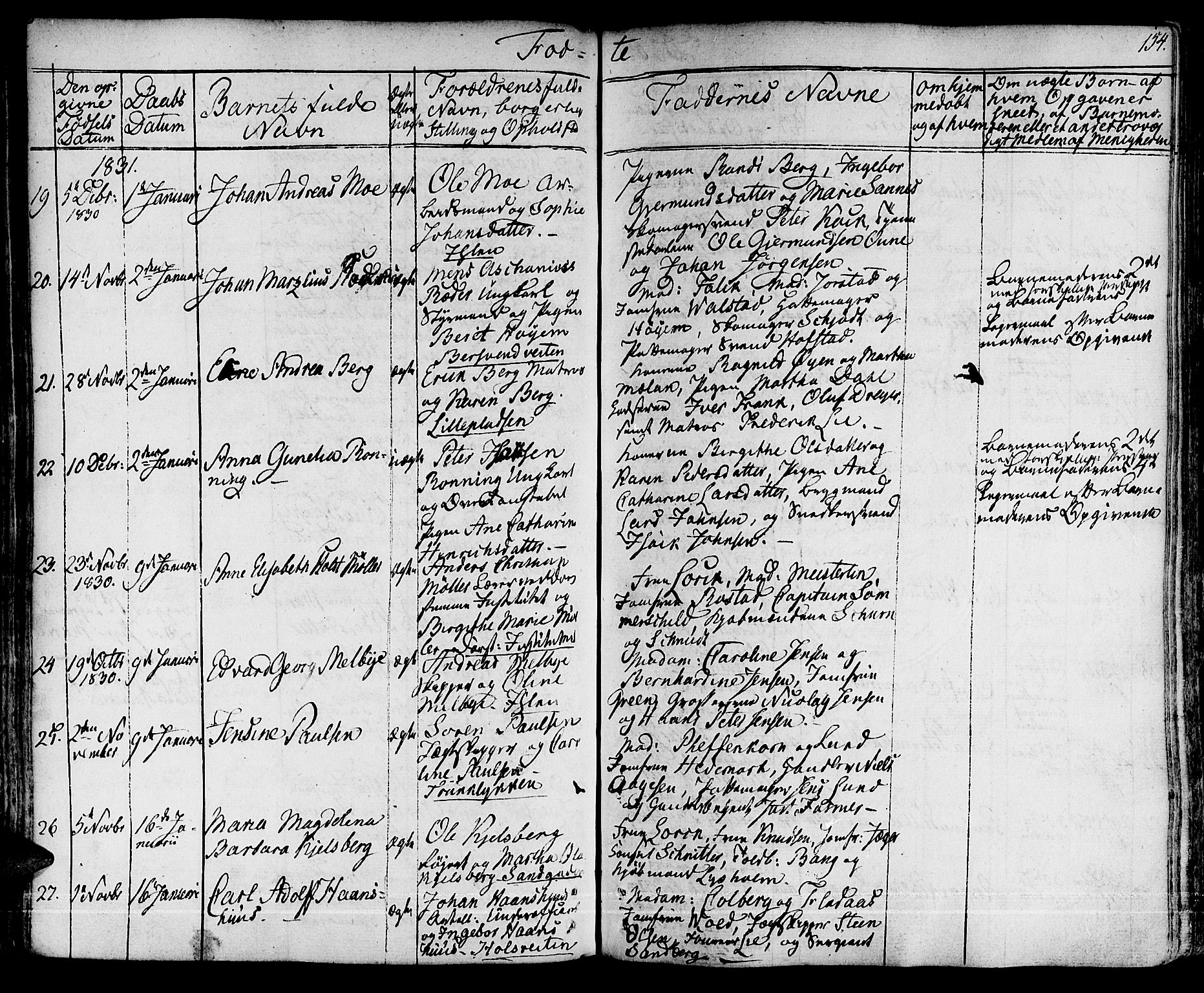 Ministerialprotokoller, klokkerbøker og fødselsregistre - Sør-Trøndelag, SAT/A-1456/601/L0045: Ministerialbok nr. 601A13, 1821-1831, s. 154