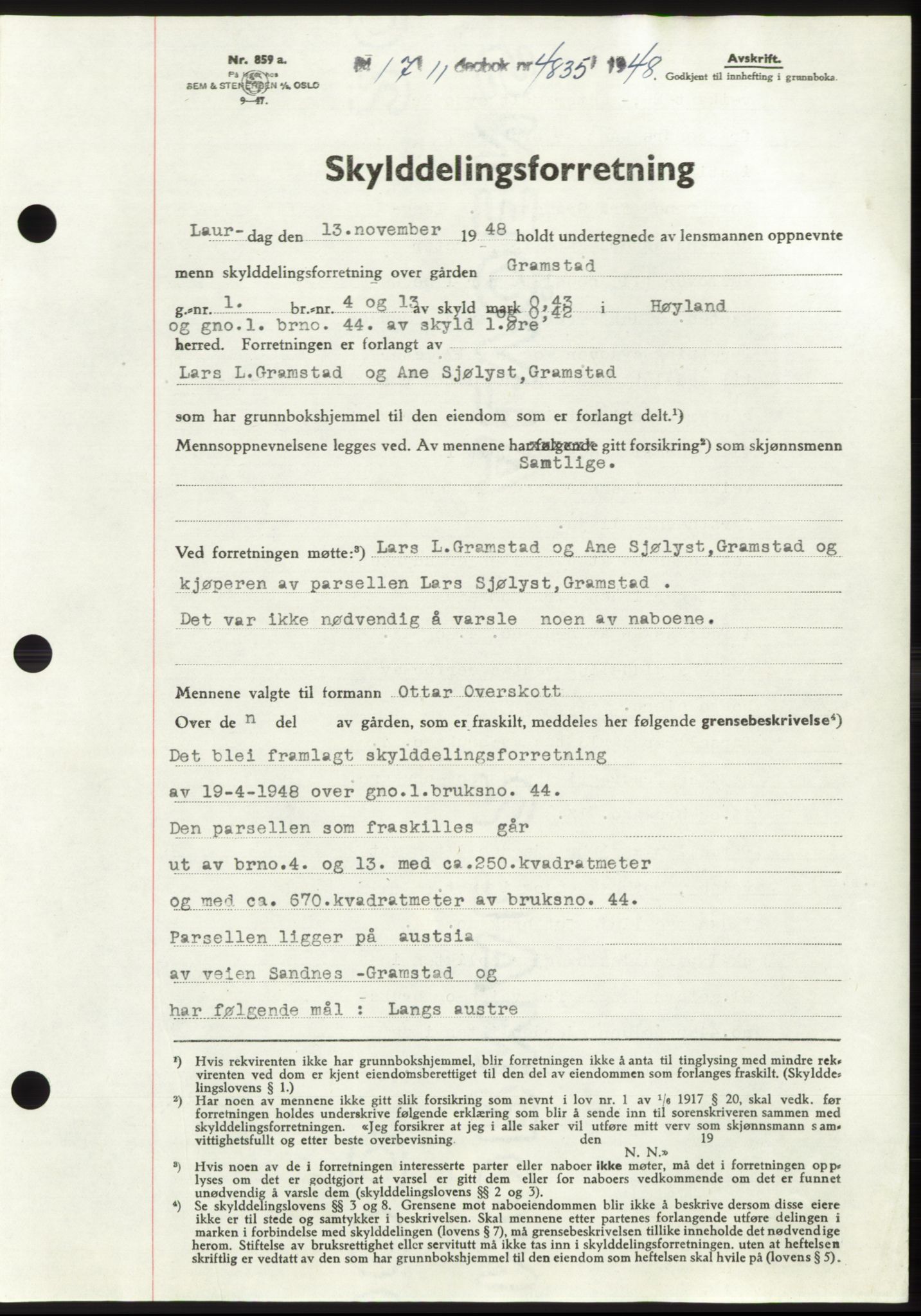 Jæren sorenskriveri, SAST/A-100310/03/G/Gba/L0100: Pantebok, 1948-1948, Dagboknr: 4835/1948