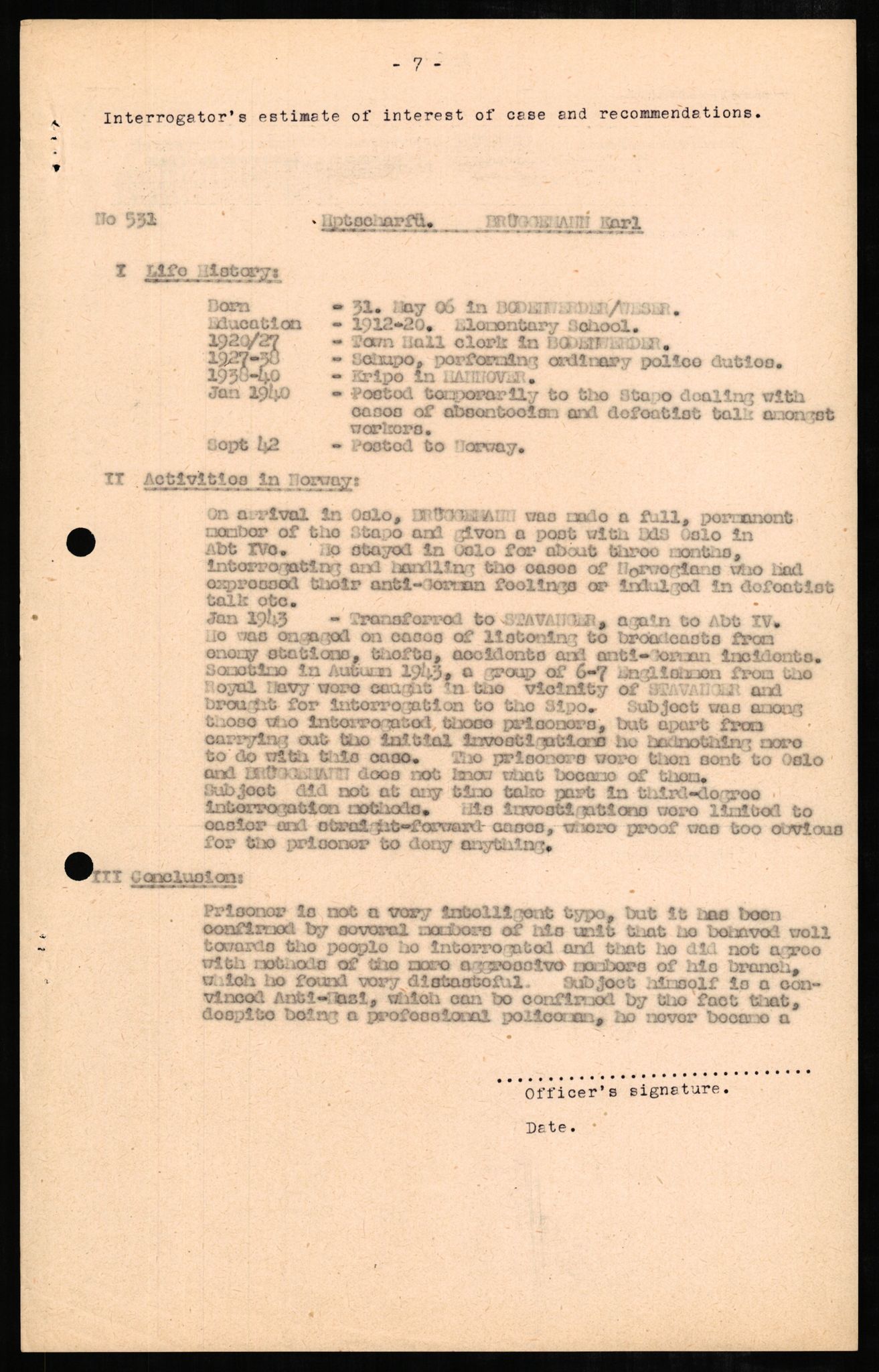 Forsvaret, Forsvarets overkommando II, AV/RA-RAFA-3915/D/Db/L0004: CI Questionaires. Tyske okkupasjonsstyrker i Norge. Tyskere., 1945-1946, s. 413