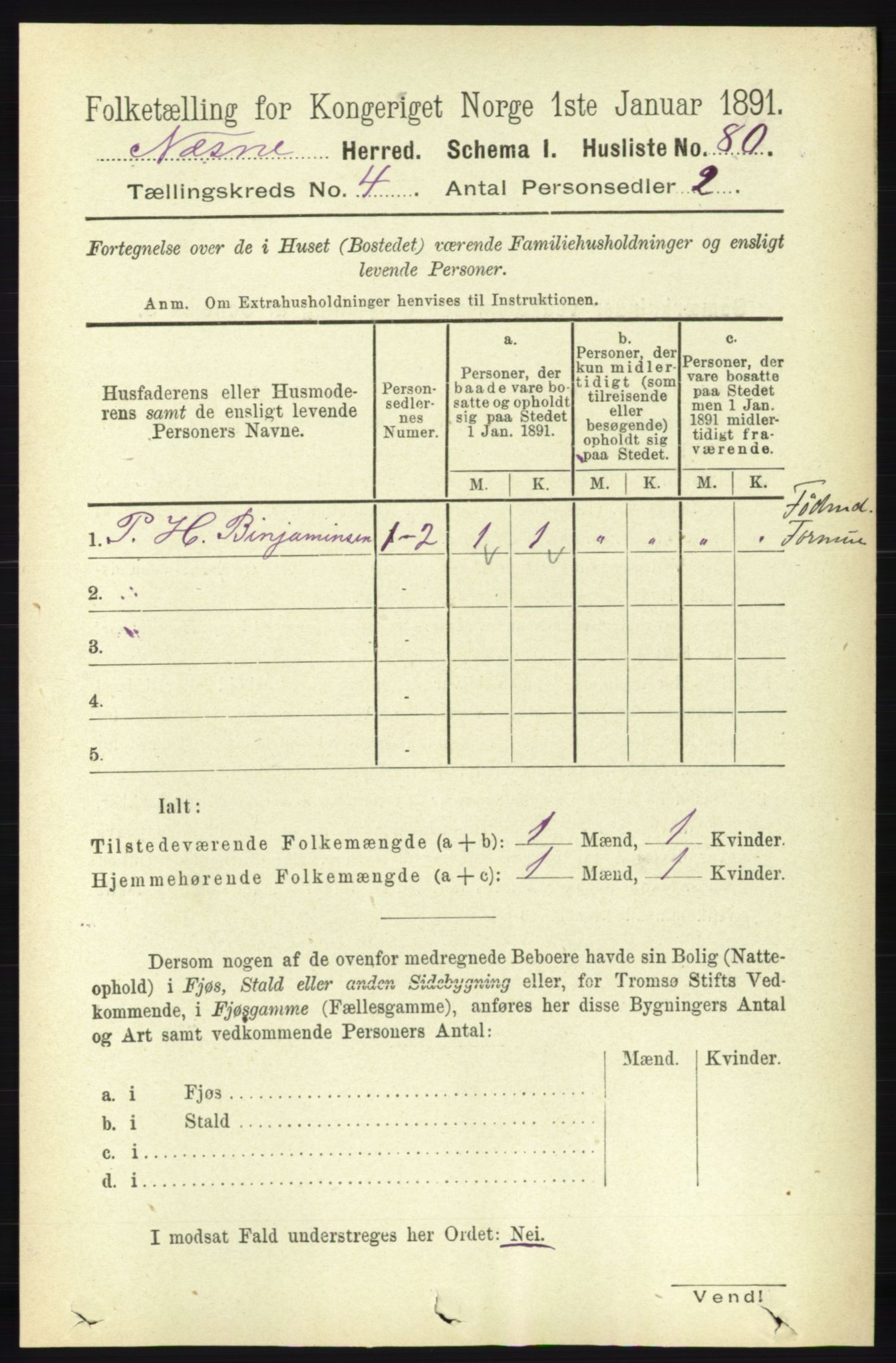 RA, Folketelling 1891 for 1828 Nesna herred, 1891, s. 2167