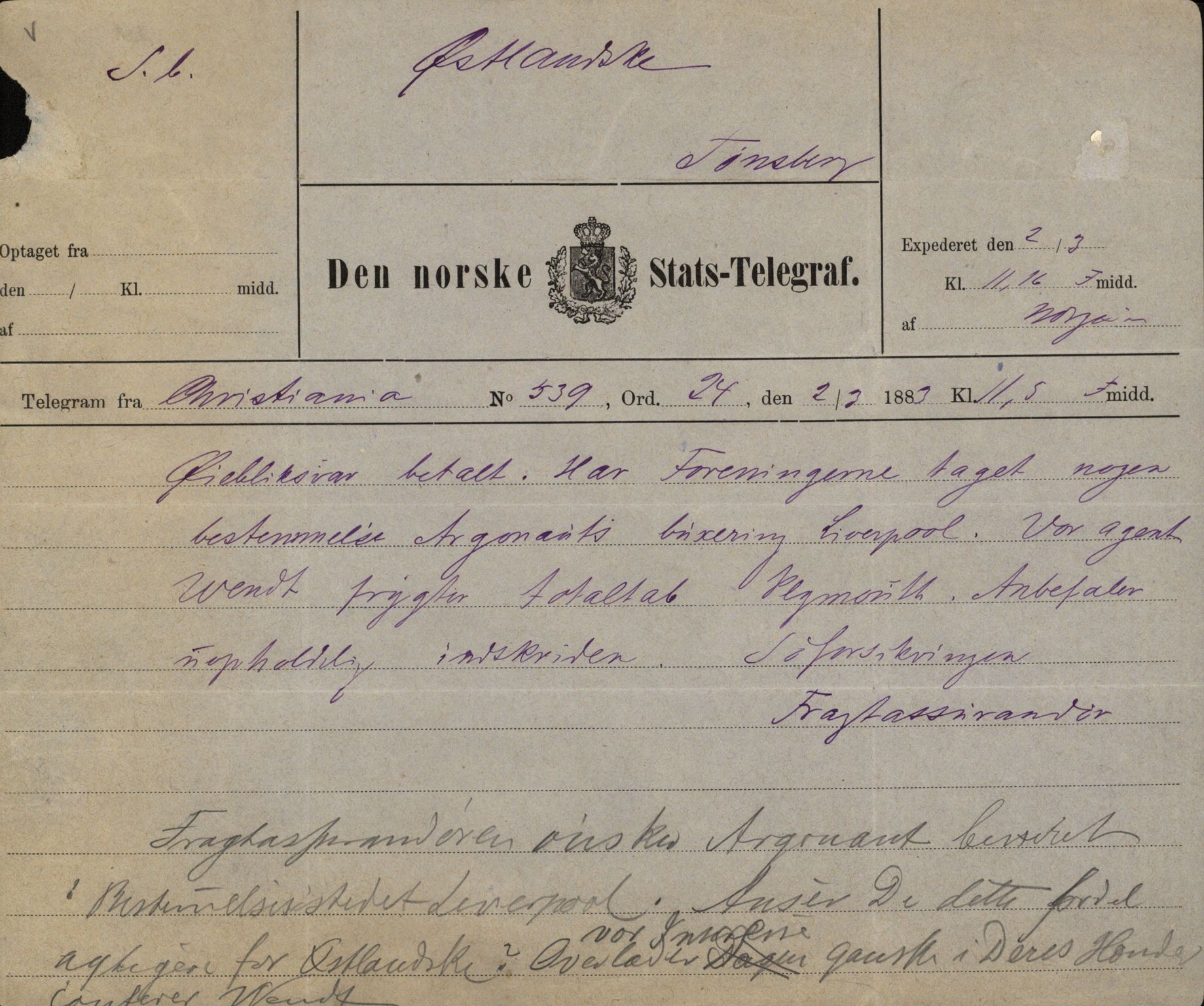Pa 63 - Østlandske skibsassuranceforening, VEMU/A-1079/G/Ga/L0015/0009: Havaridokumenter / Insulan, Nymph, Argonaut, 1882, s. 37