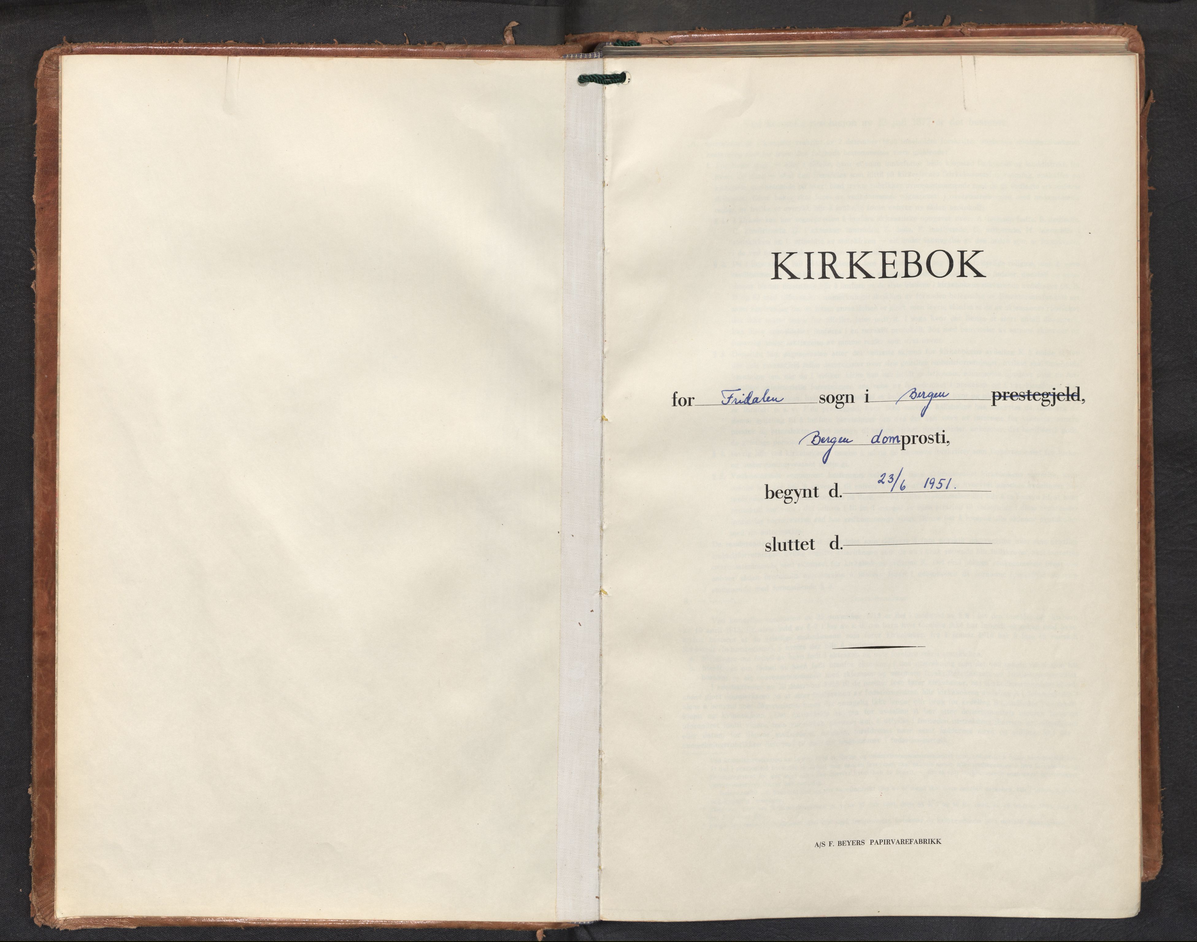 Fridalen sokneprestembete, AV/SAB-A-99933: Ministerialbok nr. C 1, 1951-1977