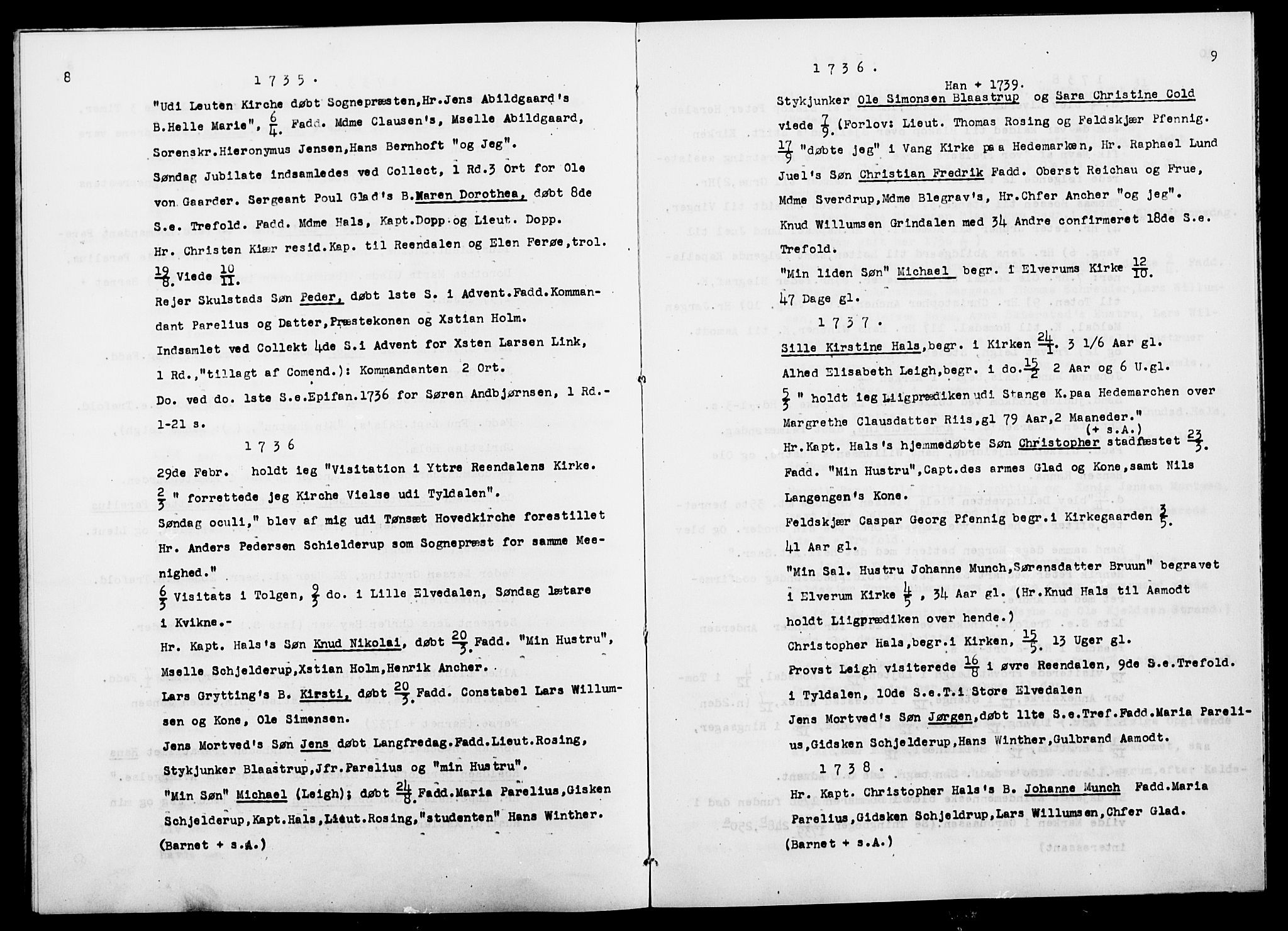 Elverum prestekontor, AV/SAH-PREST-044/H/Ha/Haa/L0000: Ministerialbok, 1729-1739, s. 8-9