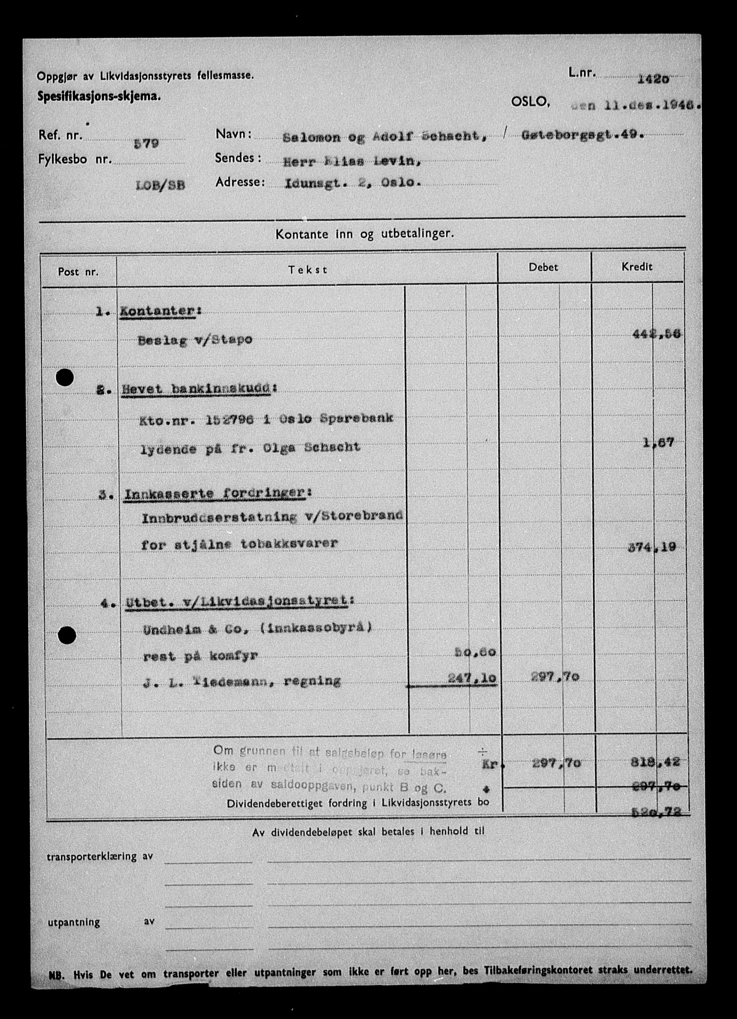 Justisdepartementet, Tilbakeføringskontoret for inndratte formuer, AV/RA-S-1564/H/Hc/Hcc/L0977: --, 1945-1947, s. 427